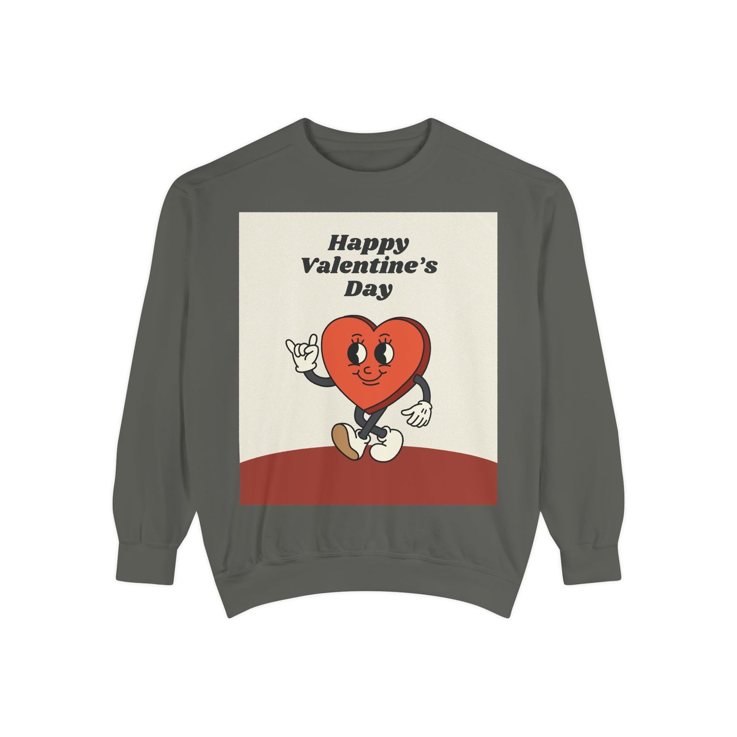 Unisex Valentine's Day Sweatshirt With a Heart Character and Caption Happy Valentine's Day