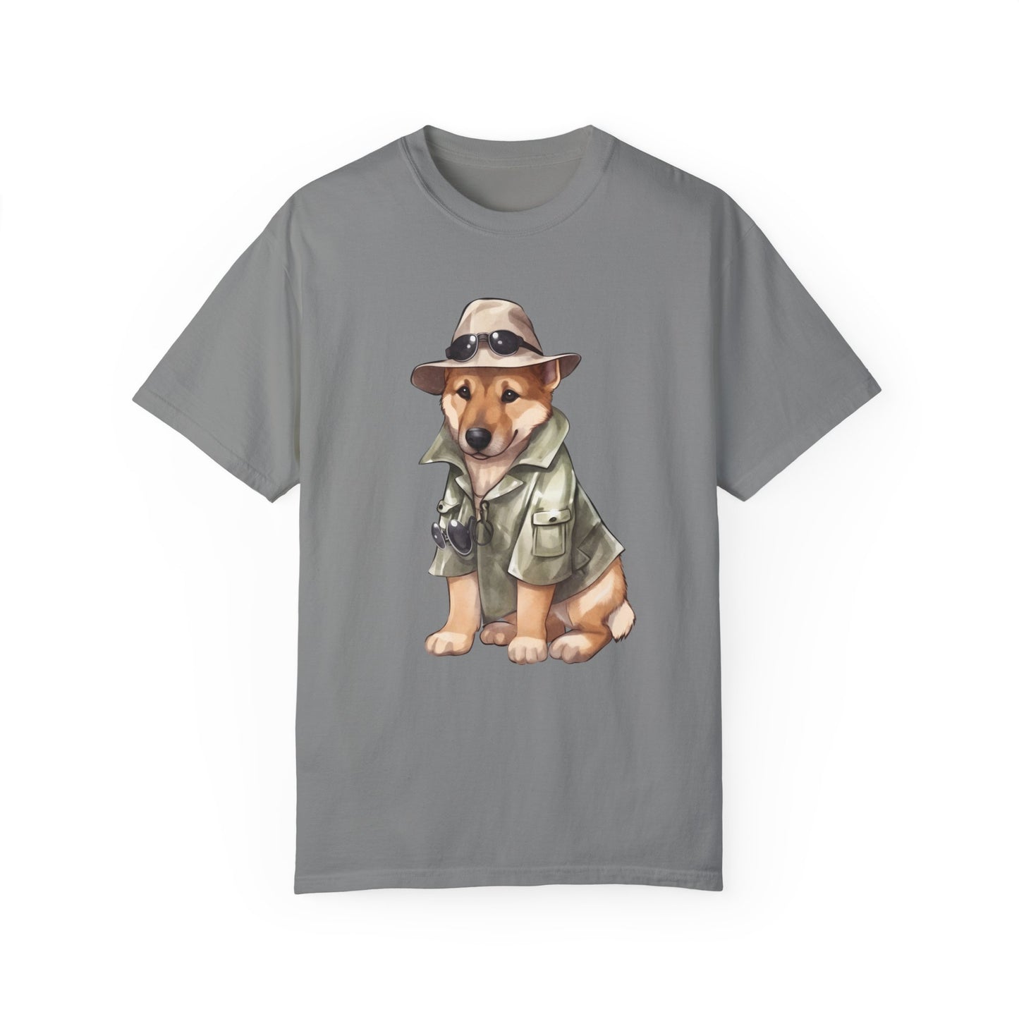Unisex Dog Lover T-Shirt With a Graphic of German Shepherd Wearing Detector's Hat and Costume