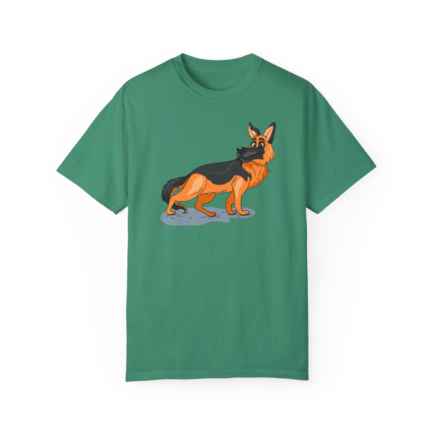 Unisex Dog Lover T-Shirt With a Cartoon of Astonished German Shepherd Turning His Head