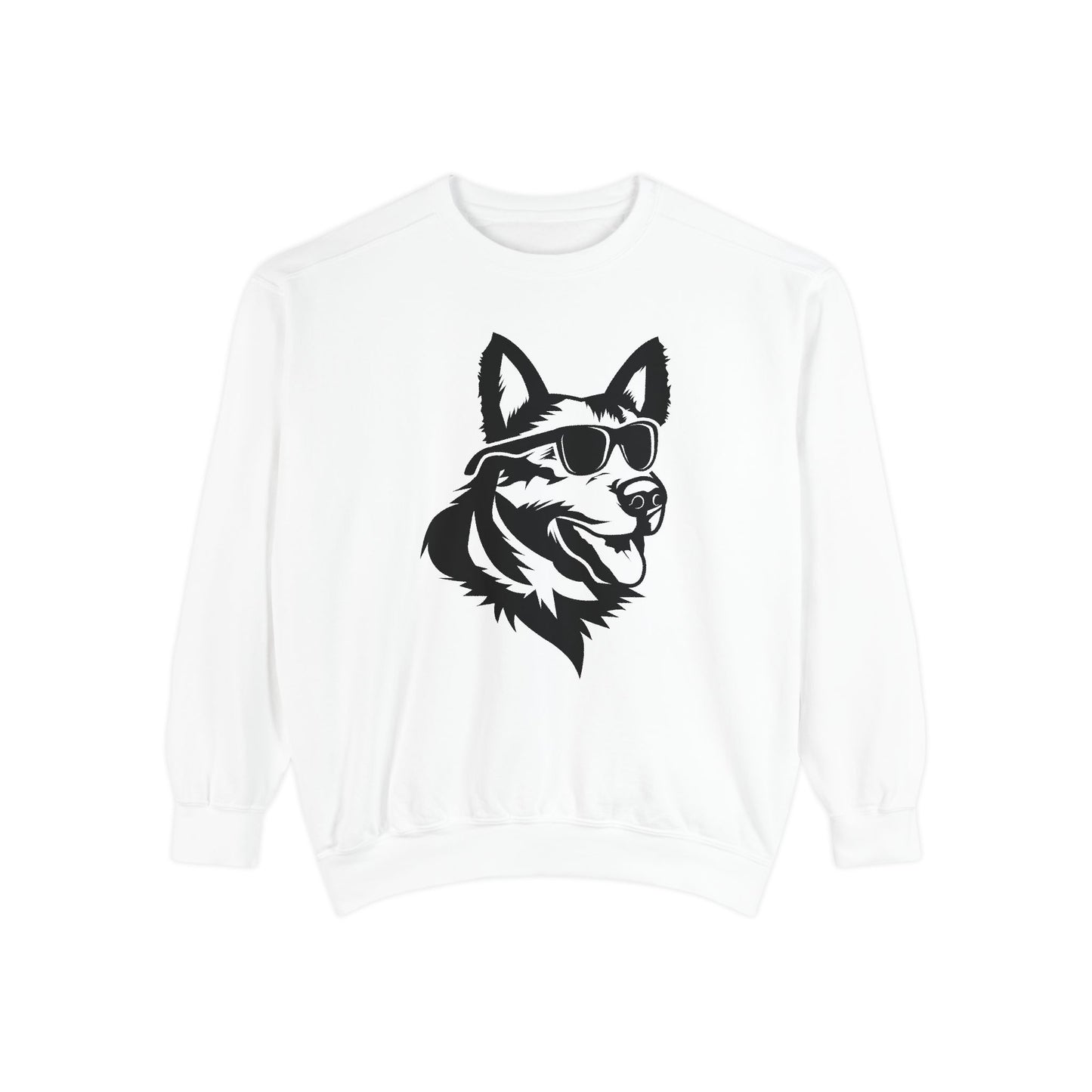 Unisex Dog Lover Sweatshirt With a Close Up Graphic of German Shepherd Wearing Black Glasses