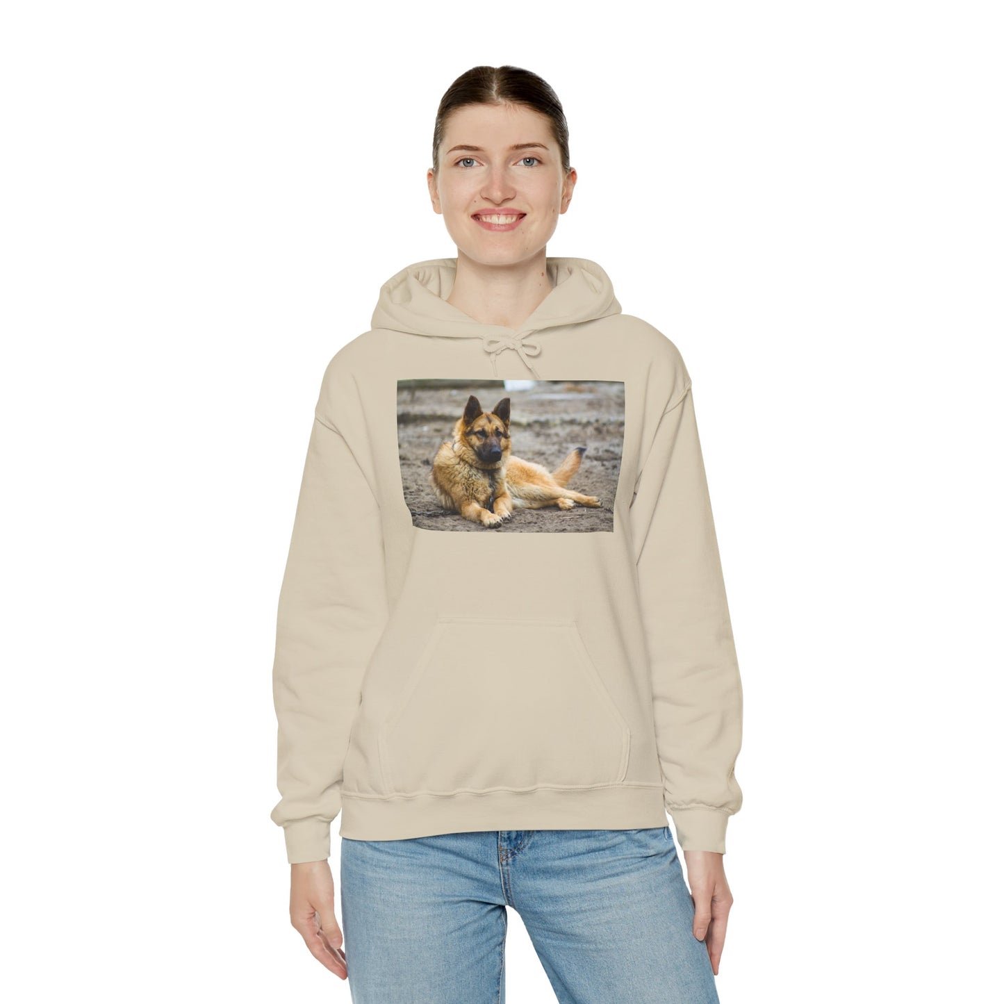 Unisex Hoodie With a Beautiful Tan German Shepherd Lying on the Ground