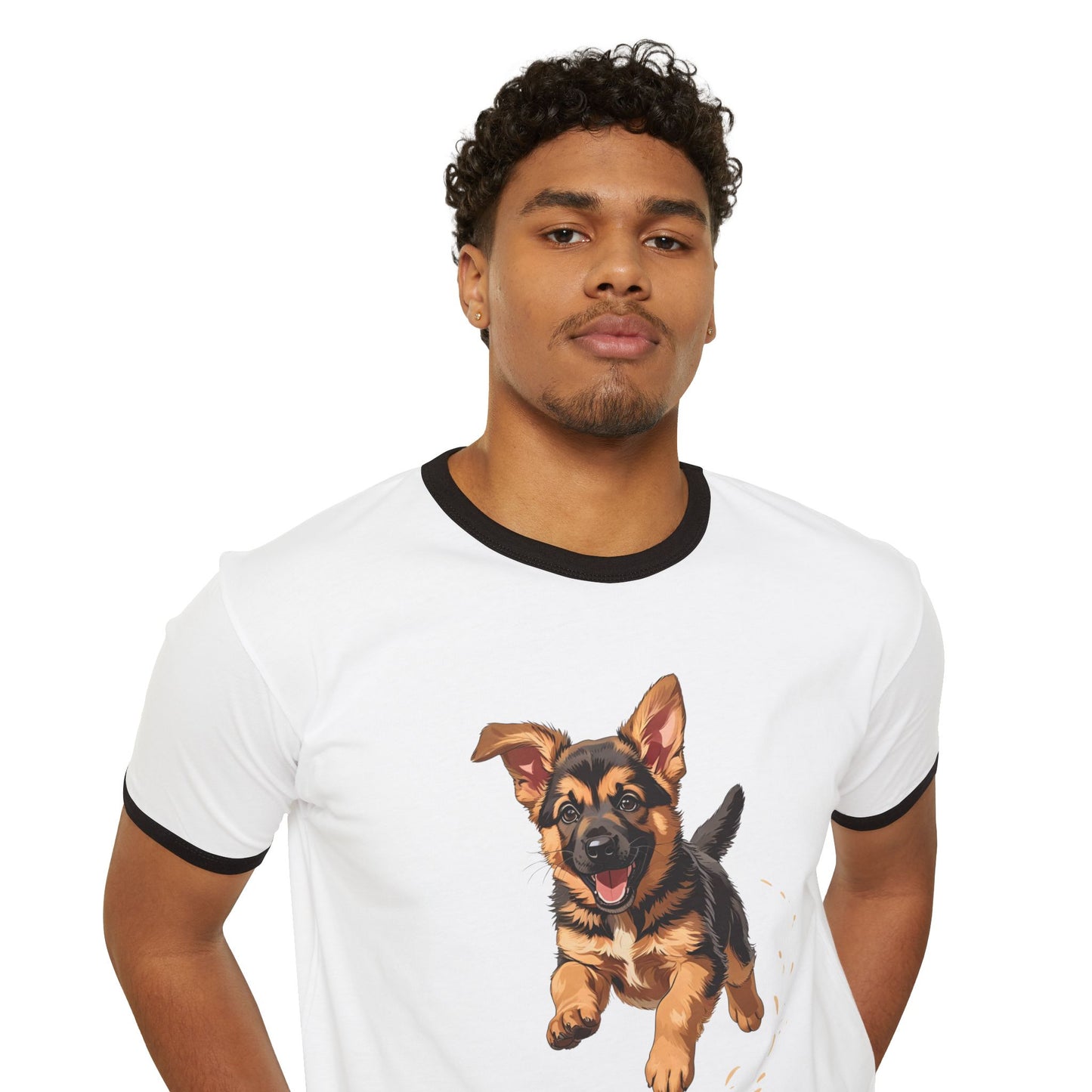 Adorable Puppy Ringer T-Shirt, Dog Lover Gift, Unisex Cotton Tee, Pet Parent Apparel, Casual Wear, Birthday Gift
