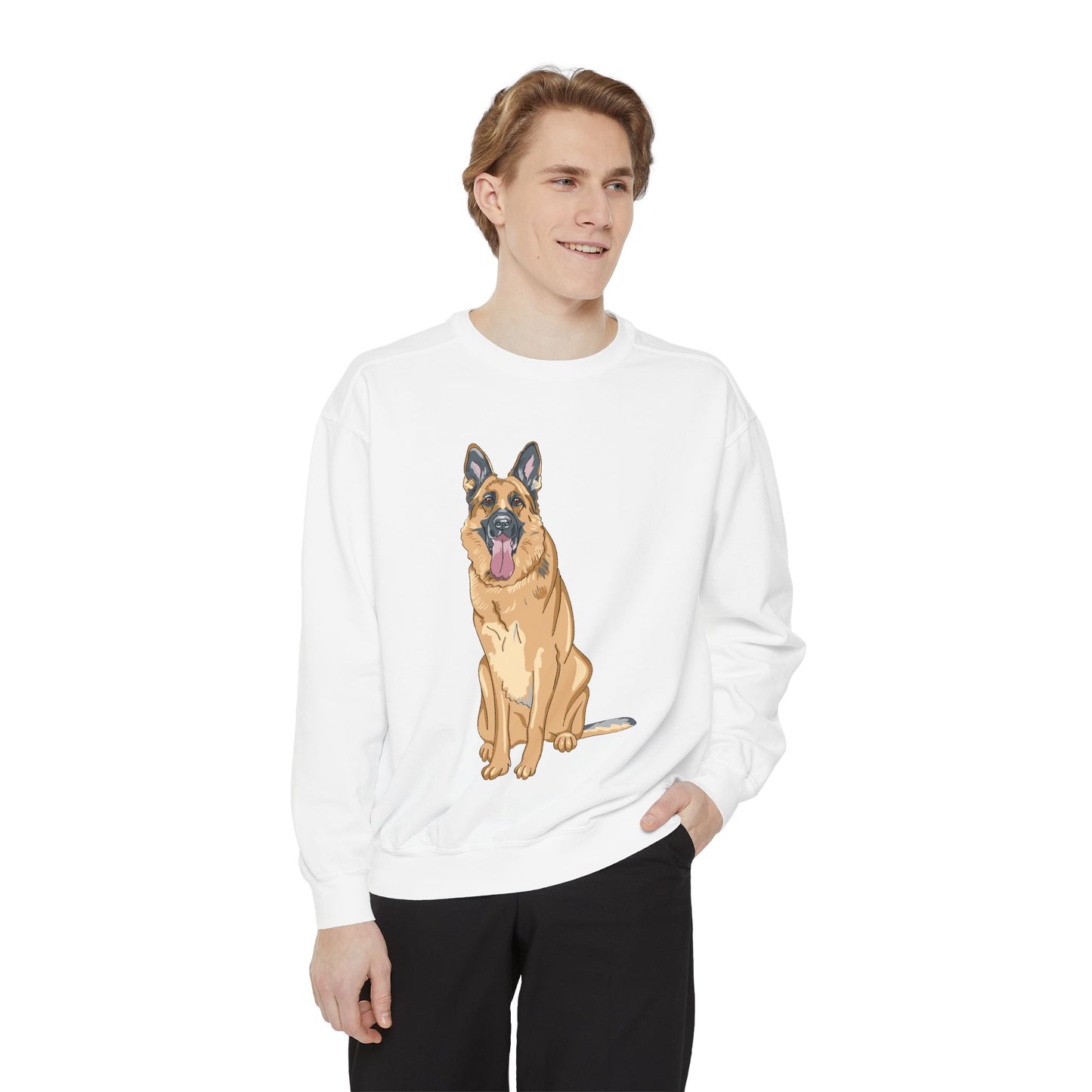 Unisex Dog Lover Sweatshirt With a Graphic of a German Shepherd Sloppily Standing
