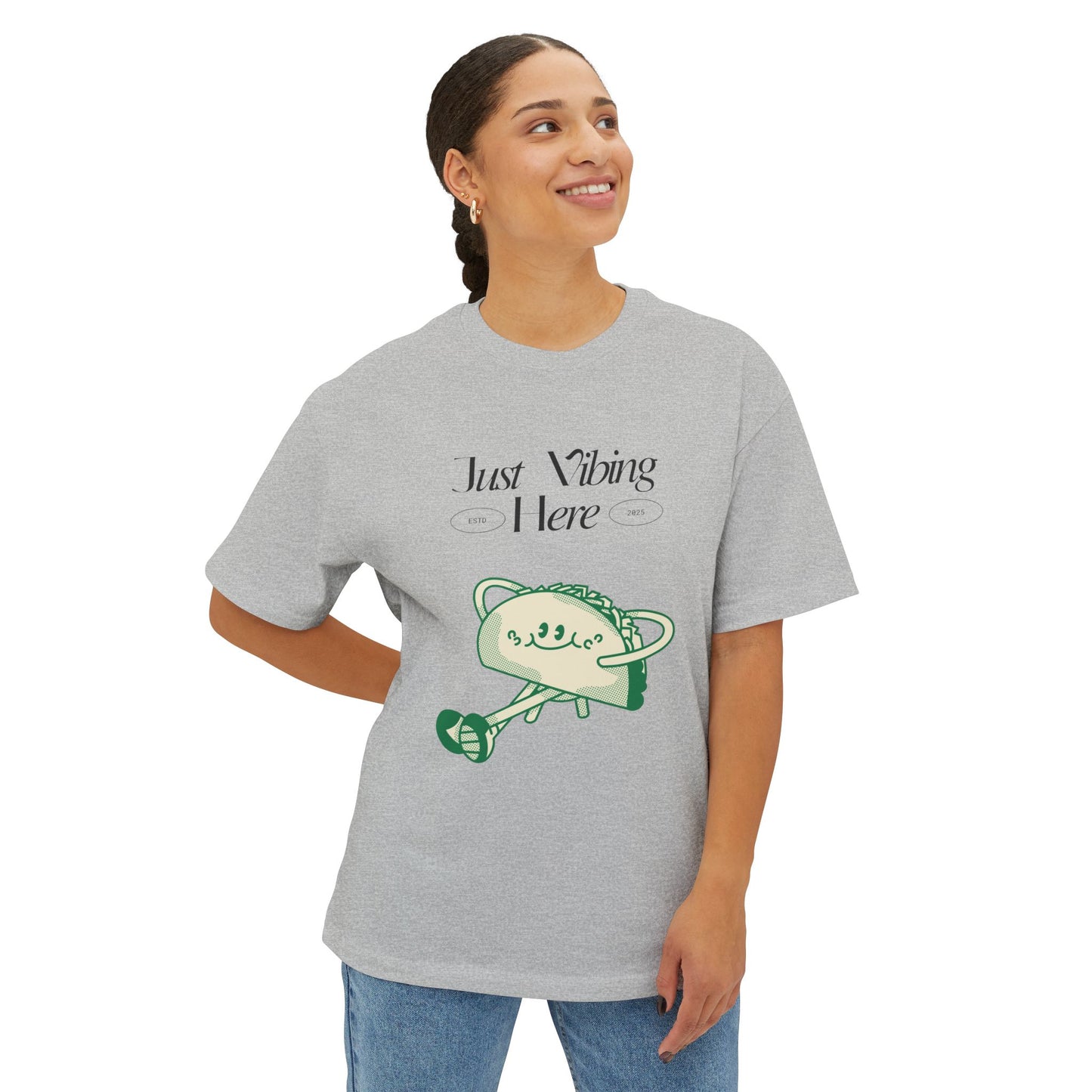 Just Vibing Here Unisex Oversized Tee, Casual Graphic Top, Everyday Wear, Comfortable Summer Shirt, Unique Gift Idea, Relaxed Fit Tee