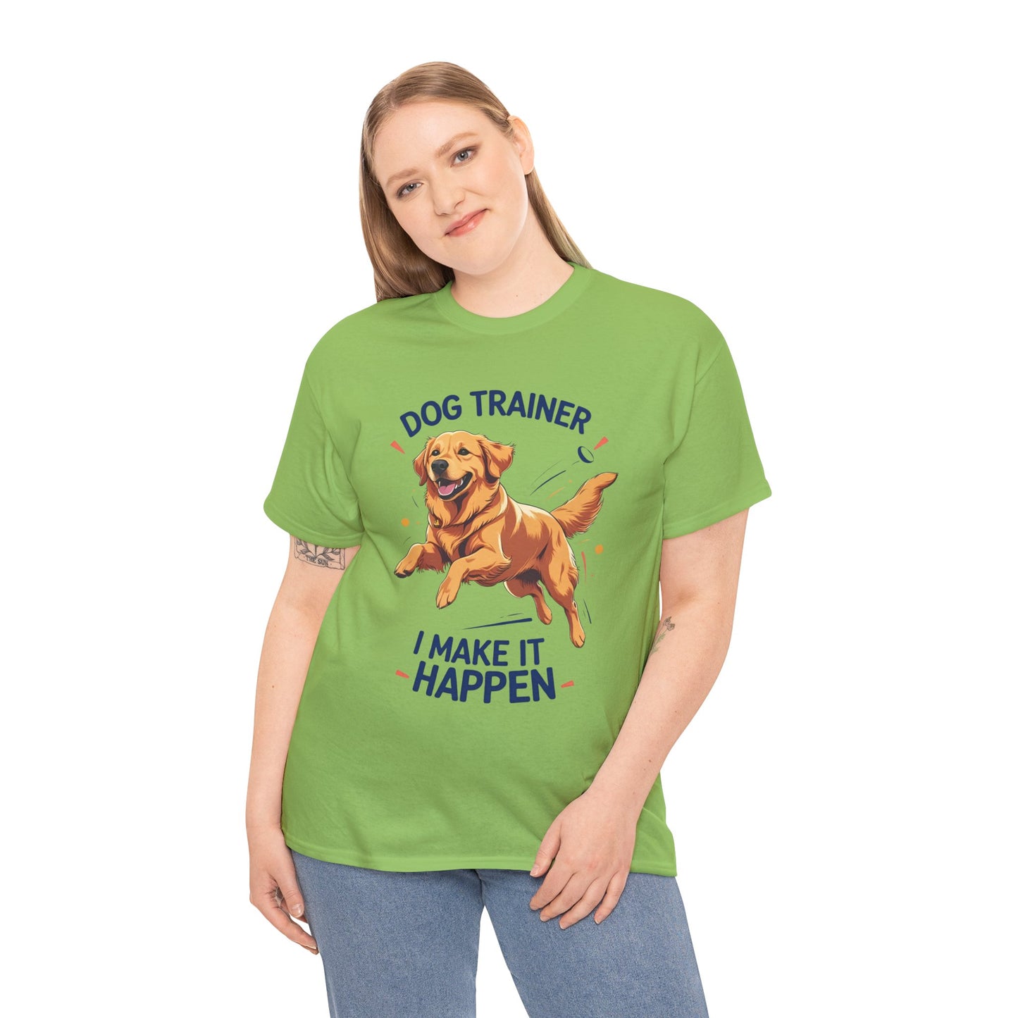 Dog Trainer Unisex Heavy Cotton Tee - I Make It Happen, Golden Retriever, Training Sessions, Gifts, Casual Wear, Animal Enthusiasts