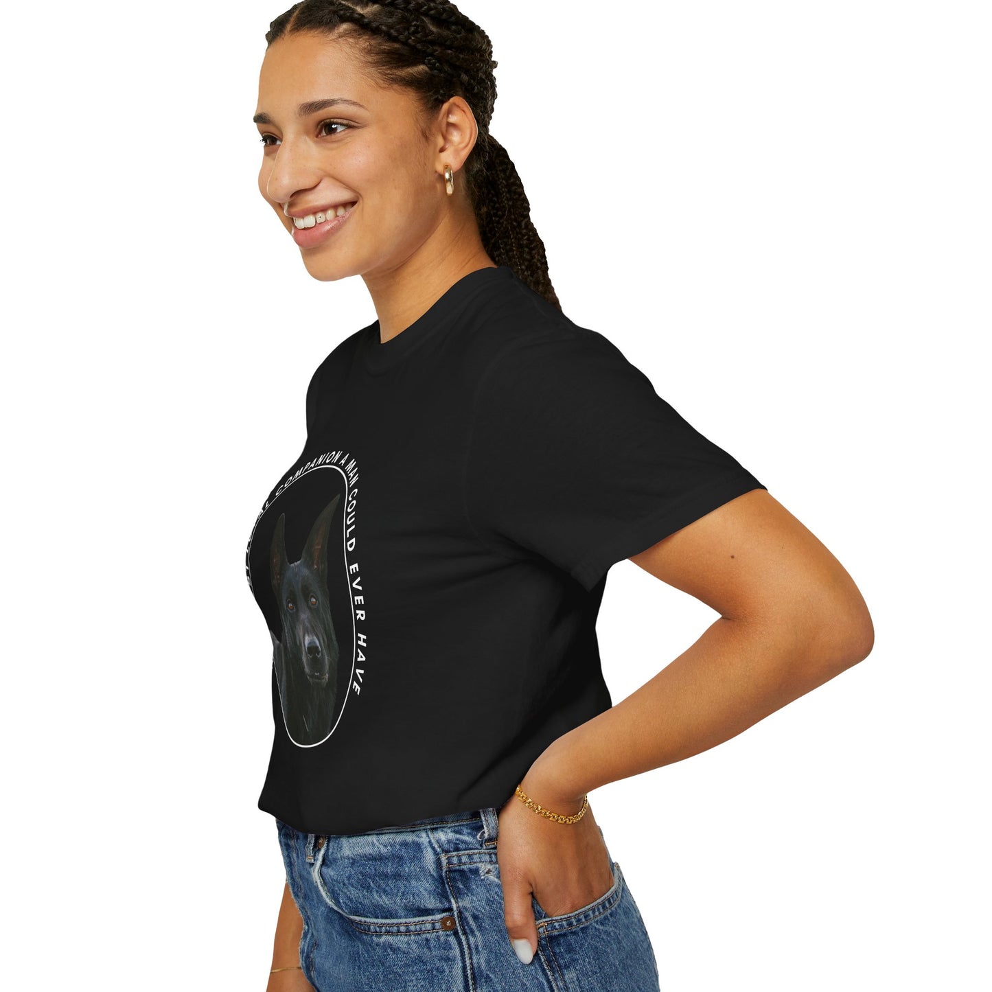 Unisex Dog Lover's T-Shirt With DDR German Shepherd and Quote The Most Loyal Companion a Man Could Ever Have