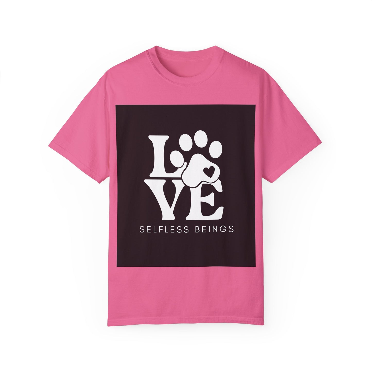 Unisex Dog Lover T-Shirt With Graphic of Love Dog-Paw and Caption Selfless Beings