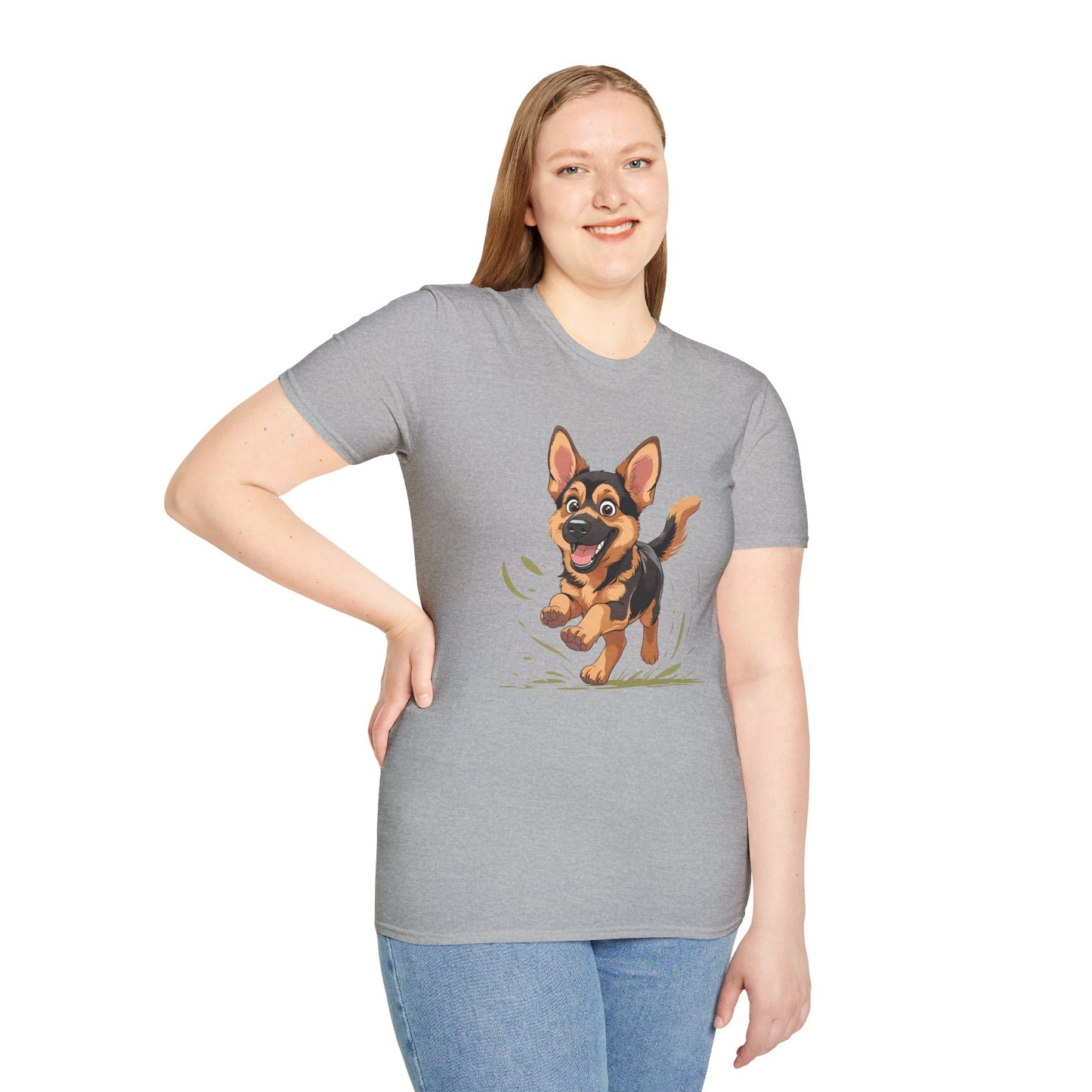 Cute Playing Puppy Graphic Unisex Softstyle T-Shirt, Dog Lover Gift, Casual Wear, Animal Theme Shirt, Perfect for Birthdays, Pet Owners