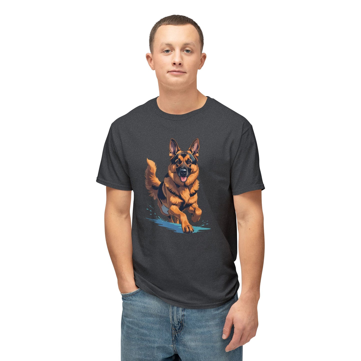 Running German Shepherd Dog Unisex HD Cotton™ T-shirt, Pet Lover Gift, Casual Wear, Animal Print Apparel, Funny Dog Shirt