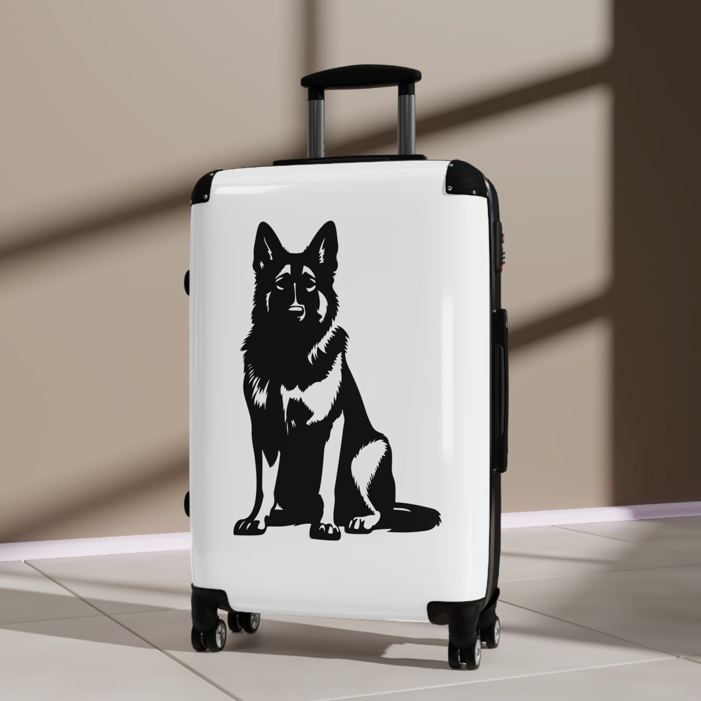 Personalized Dog Design Suitcase Featuring a Graphic of Black German Shepherd Sloppily Sitting