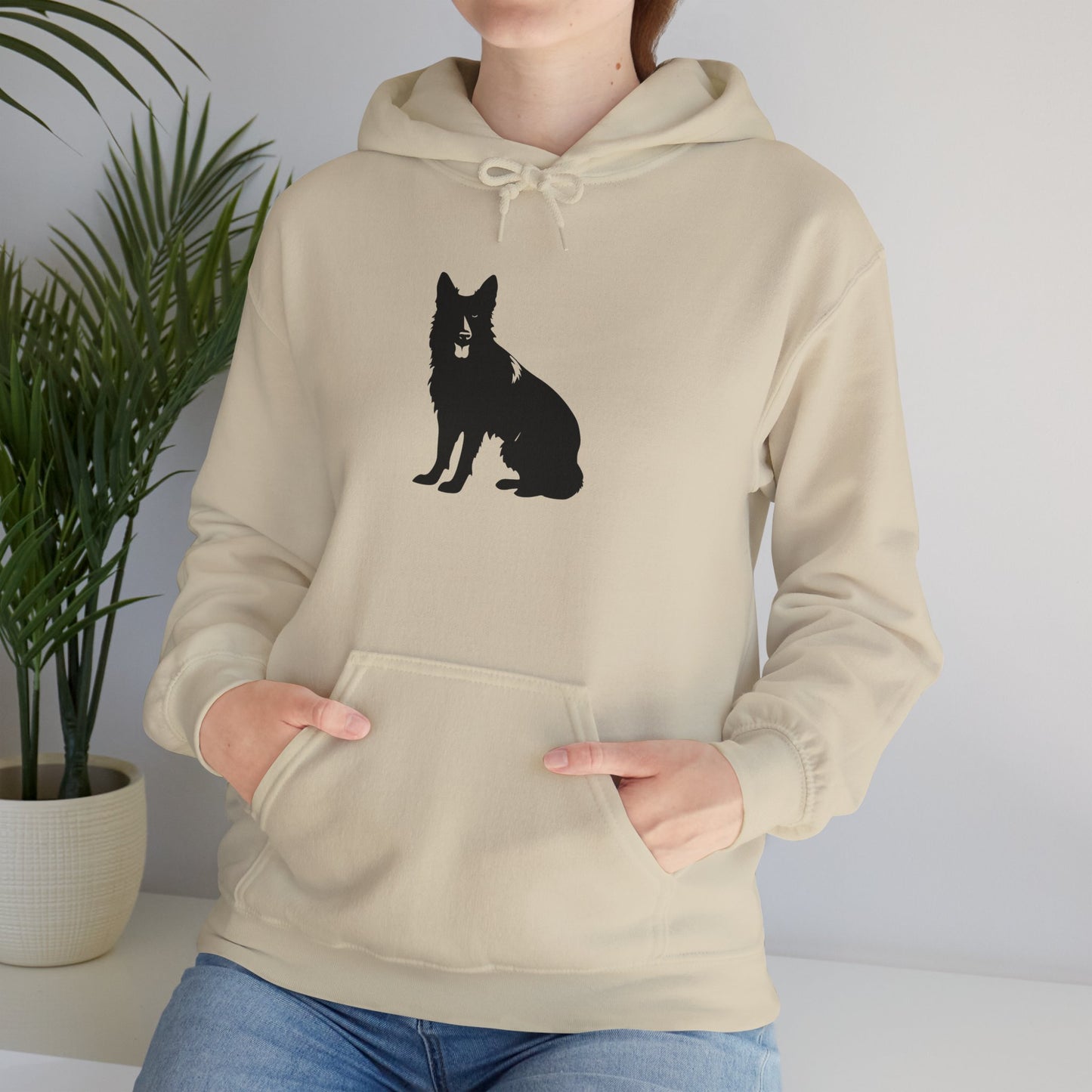 A Unisex Dog Lover Hoodie With Black German Shepherd Leaving His Tongue Out Sloppy Sitting