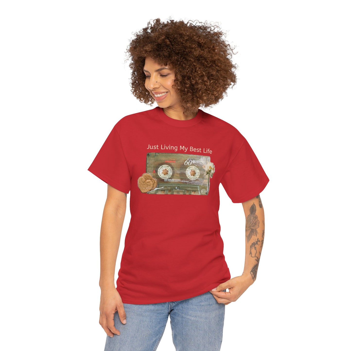 Just Living My Best Life Tee, Vintage Cassette T-Shirt, Casual Wear, Gift for Friends, Music Lover's Apparel