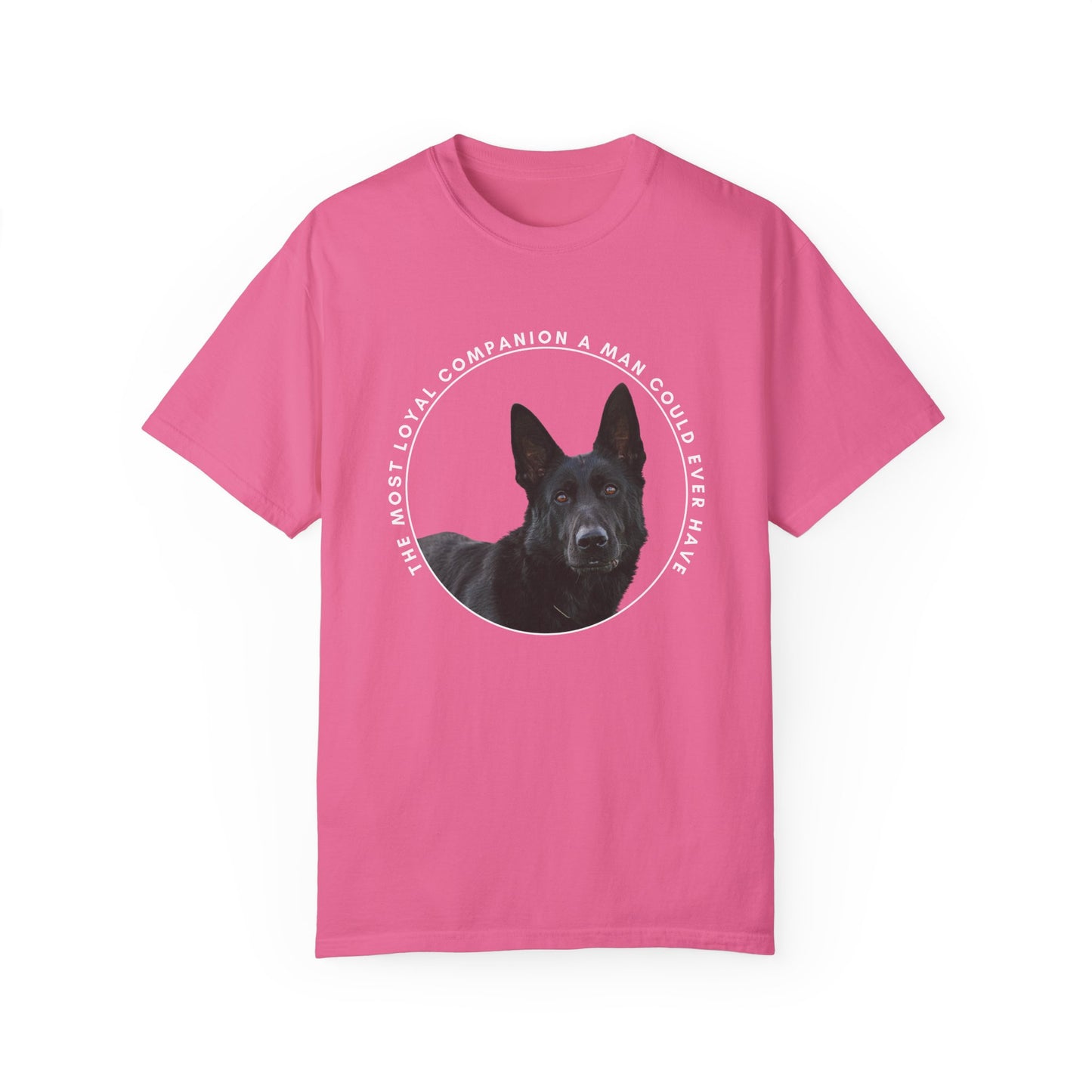 Unisex Dog Lover's T-Shirt With DDR German Shepherd and Quote The Most Loyal Companion a Man Could Ever Have