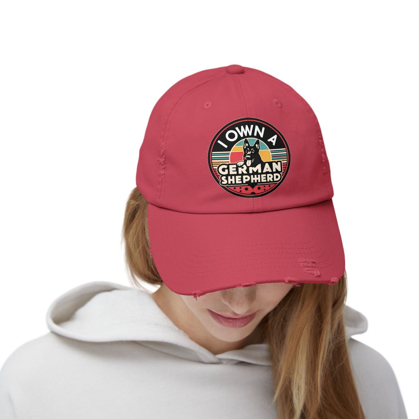 German Shepherd Distressed Cap With Retro Vintage Background - Pet Owner Gift, Casual Everyday Wear
