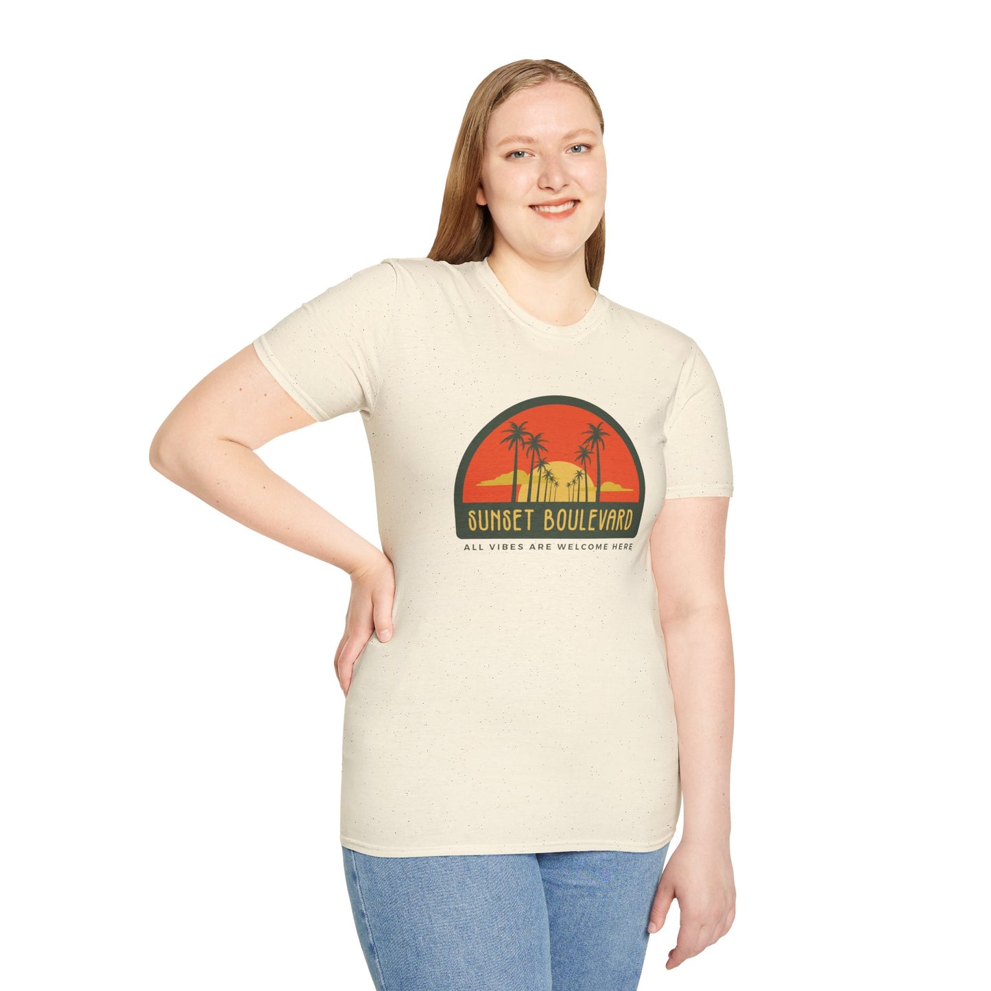 Sunset Boulevard Unisex Softstyle T-Shirt, Retro Beach Tee, Vacation Shirt, Summer Apparel, Travel Gift