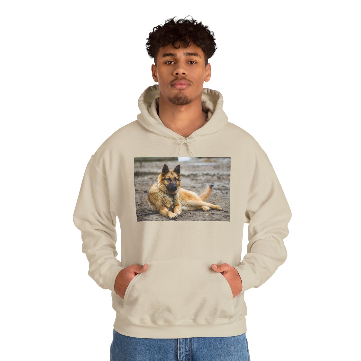 Unisex Hoodie With a Beautiful Tan German Shepherd Lying on the Ground