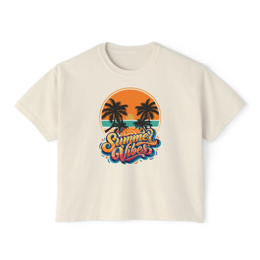 Summer Vibes Women's Boxy Tee - Beachwear, Casual Summer Top, Gift for Her, Vacation Outfit, Relaxed Fit Tee