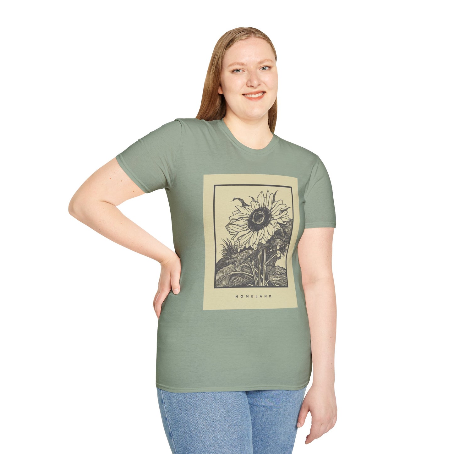 Vintage Sunflower Unisex T-Shirt, Softstyle Tee, Casual Wear, Nature Lover Gift, Summer Fashion, Homelands Design