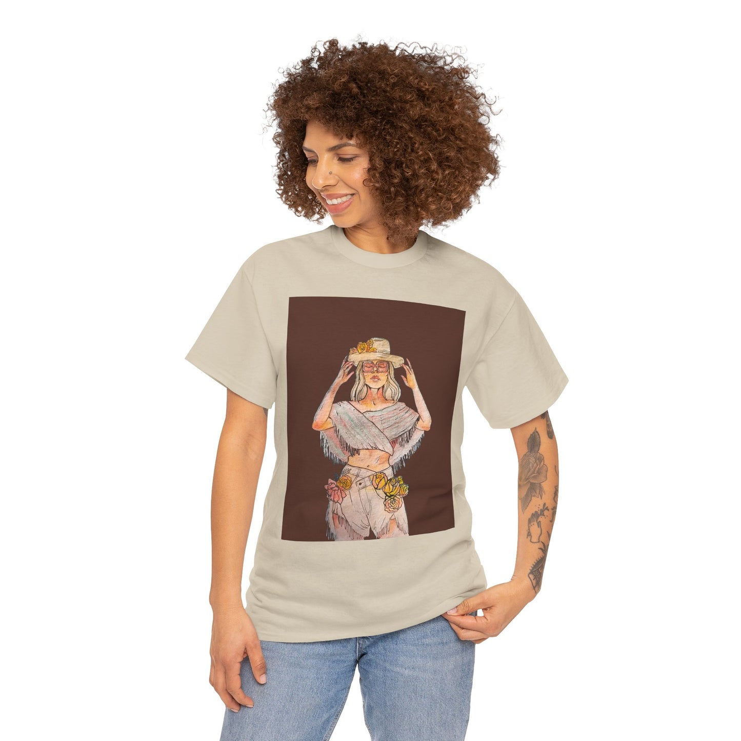 Bohemian Vibes Unisex Heavy Cotton Vintage Tee, Casual Wear, Summer Style Shirt, Gift for Her, Festival Outfit, Art-Inspired Apparel
