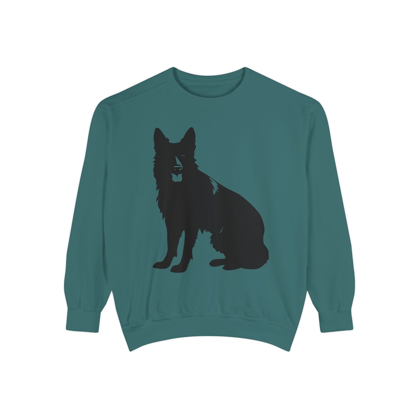 Unisex Dog Lover Sweatshirt With Graphic of Black German Shepherd With Hanging Tongue Sloppily Sitting