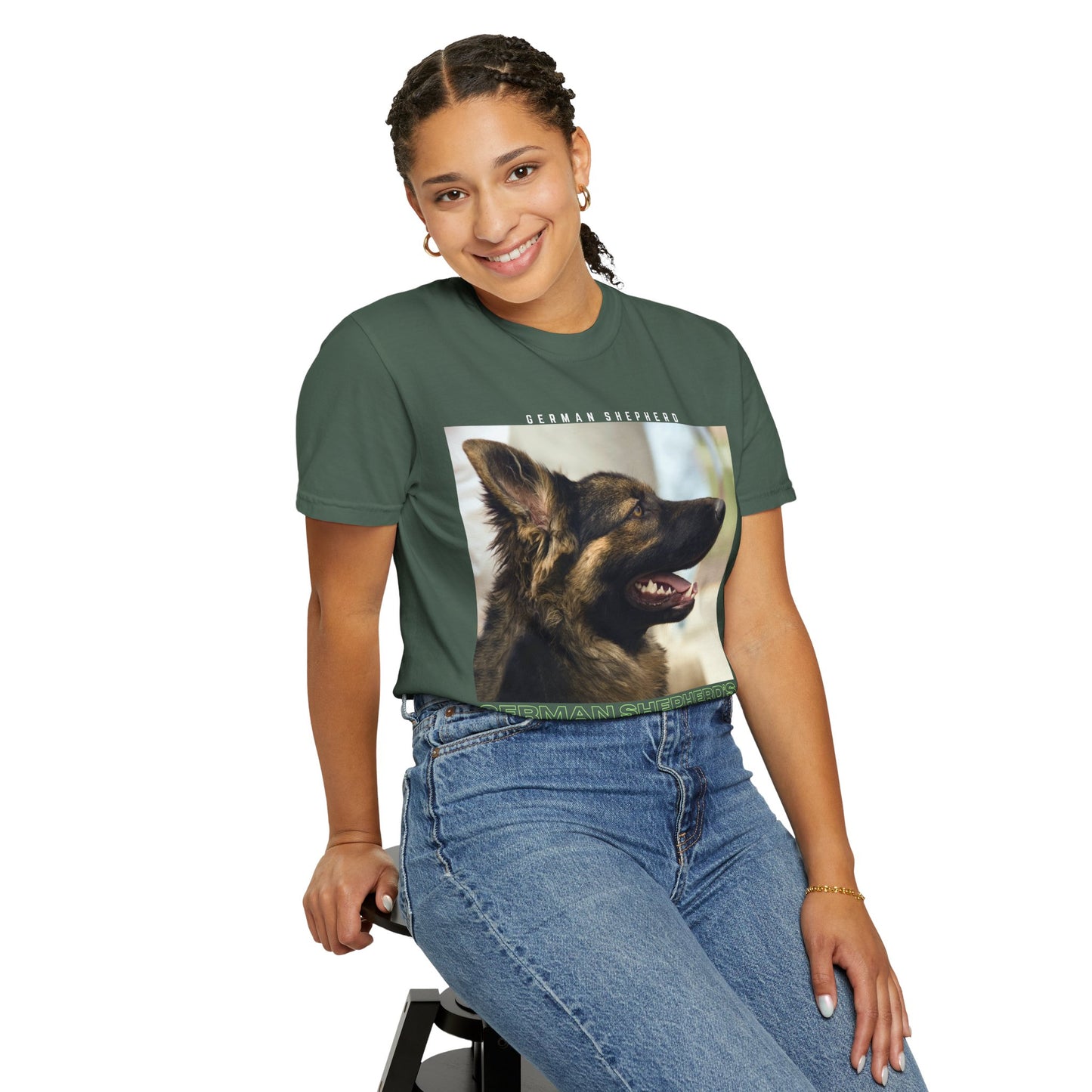 Unisex T-Shirt With Close Up Face of Working Line German Shepherd Mouth Opened and Quote A GSDs Love is Forever
