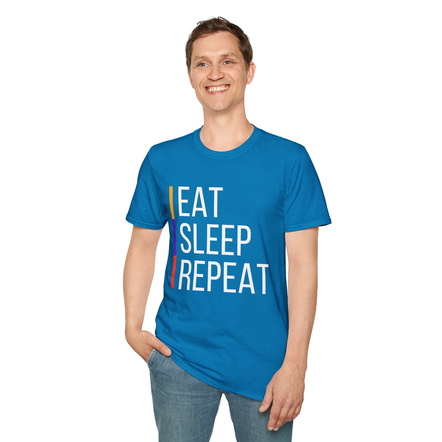 Eat Sleep Repeat Unisex Softstyle T-Shirt - Perfect for Casual Outings, Funny Gift, Relaxation Apparel, Everyday Wear, Motivational Tee