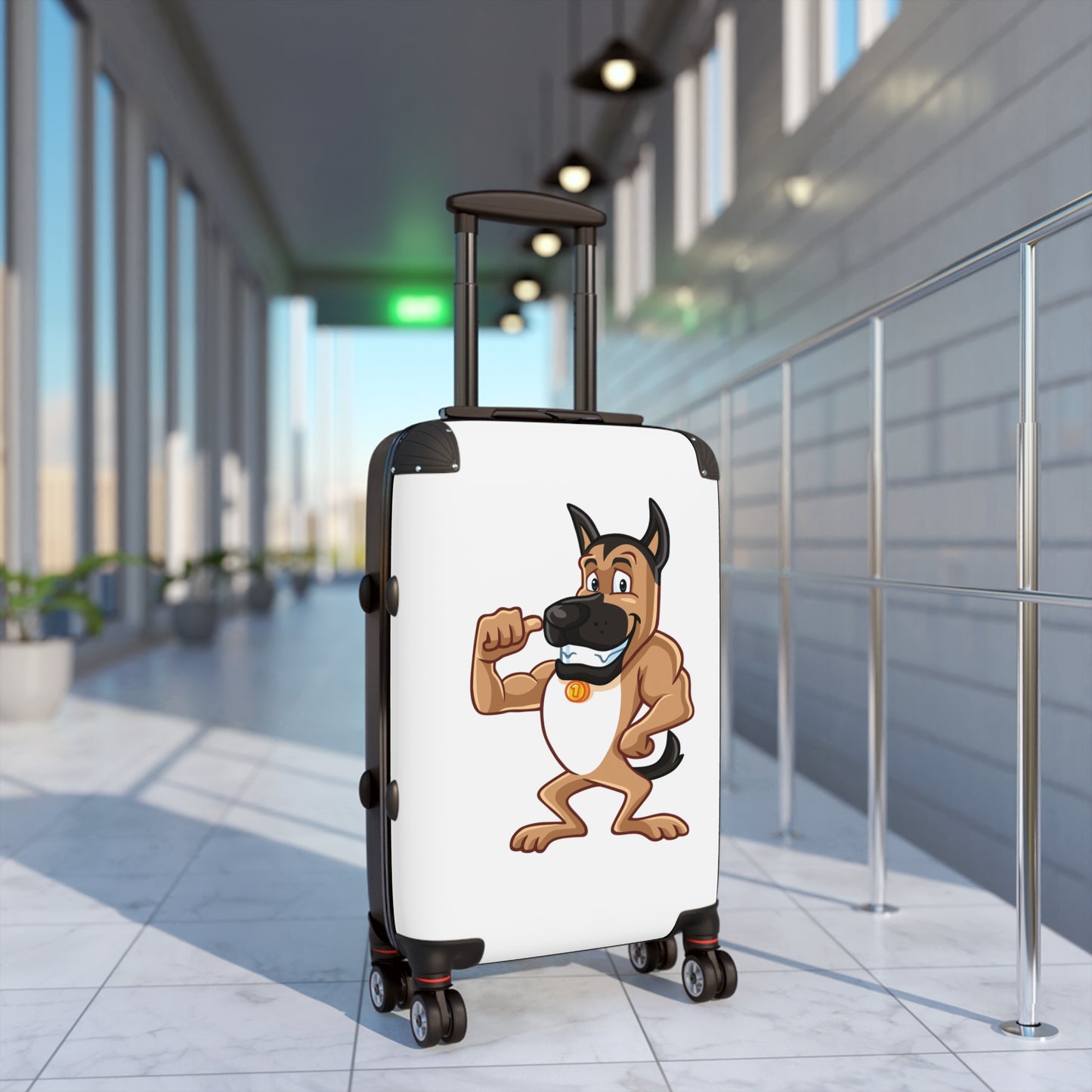 Dog Lover Suitcase Featuring a Funny Cartoon of Muscular German Shepherd Standing on Two Legs