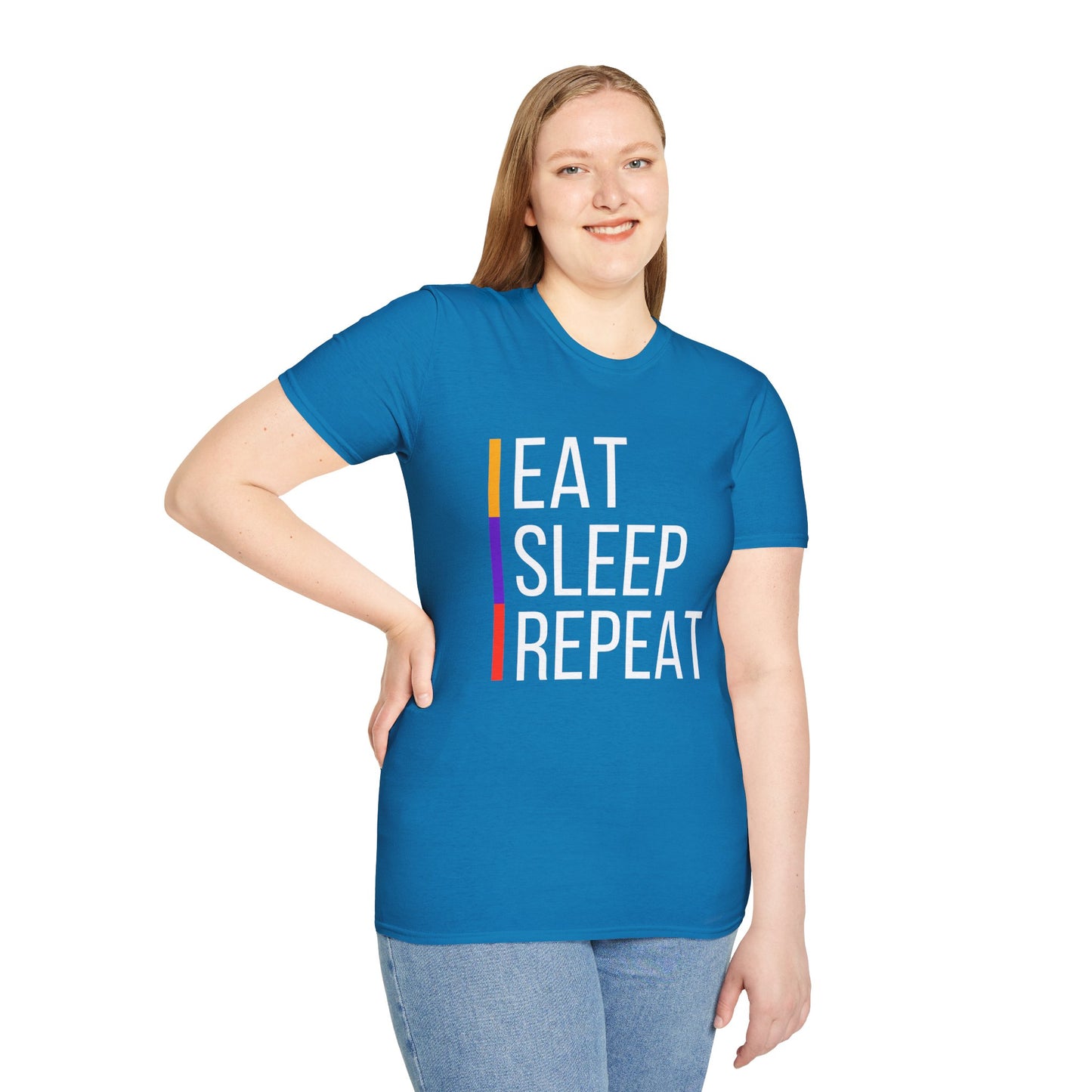 Eat Sleep Repeat Unisex Softstyle T-Shirt - Perfect for Casual Outings, Funny Gift, Relaxation Apparel, Everyday Wear, Motivational Tee