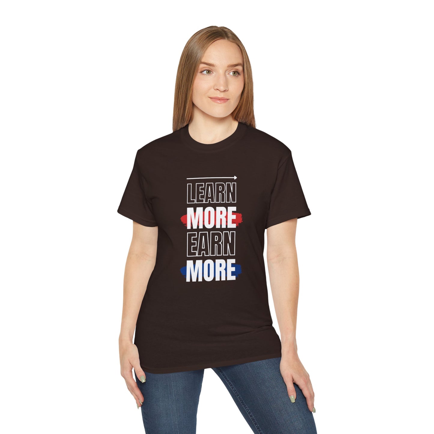 Learn More Earn More Unisex Cotton Tee | Motivational T-Shirt for Growth | Perfect Gift for Students, Entrepreneurs, Graduates, Casual Wear