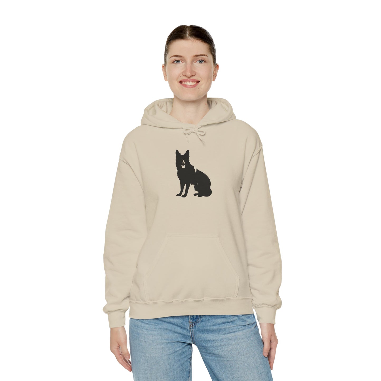 A Unisex Dog Lover Hoodie With Black German Shepherd Leaving His Tongue Out Sloppy Sitting