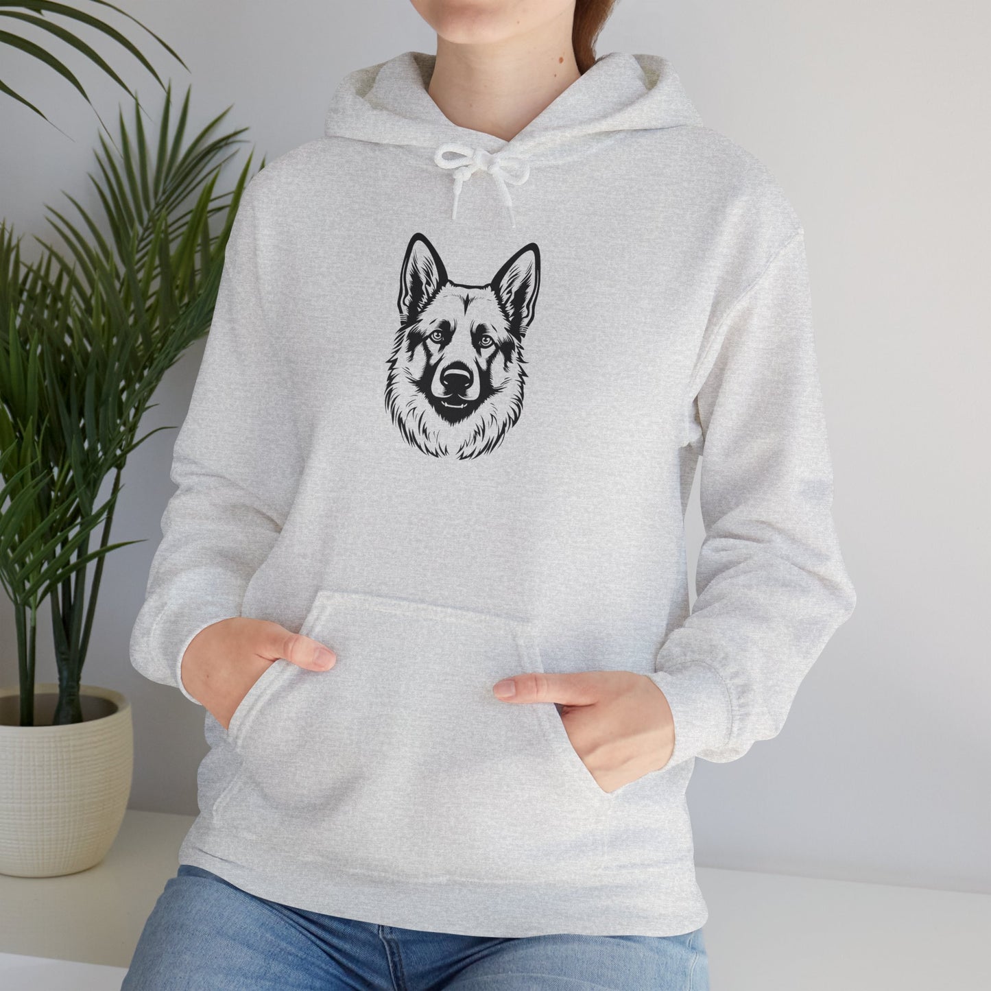 Unisex Dog Lover Hoodie With a Close Up Graphic of Black and Transparent German Shepherd