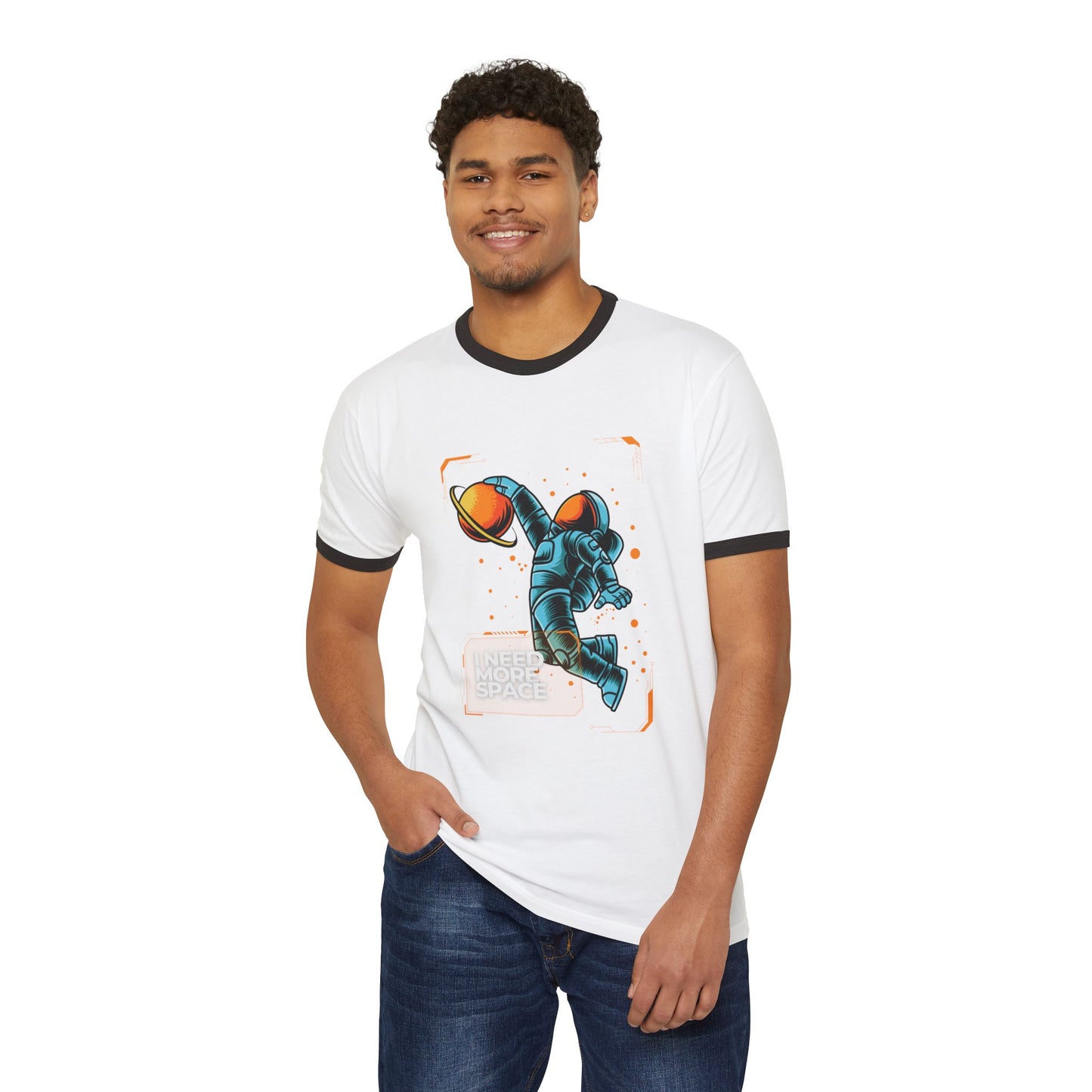 Retro Space Ringer T-Shirt - "I Need More Space", Unisex Graphic Tee, Vintage Style Shirt for Space Lovers, Cool Gift for Him/Her, Fun Everyday Wear