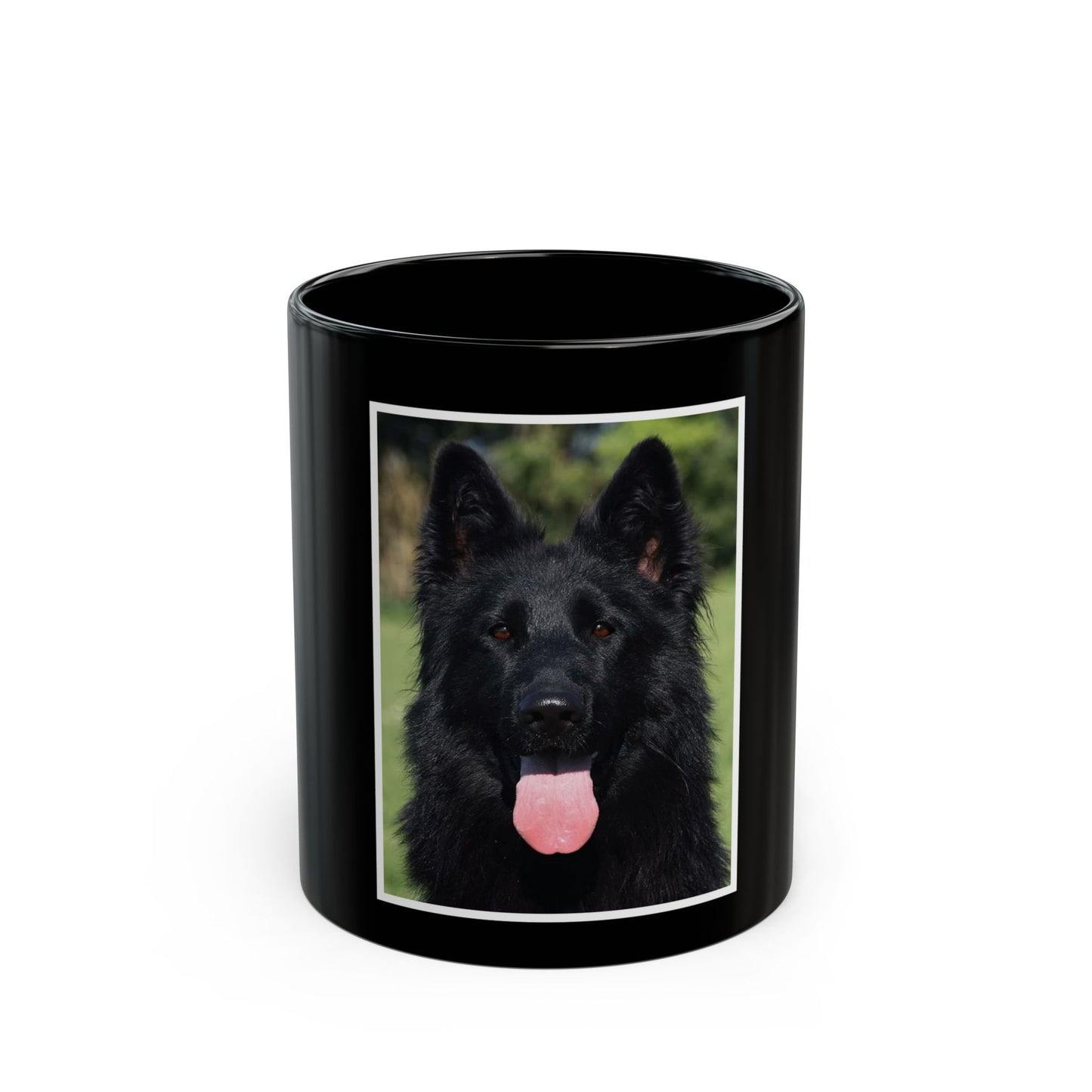 Black Dog Lover Ceramic Mug 11oz With Photo of Black German Shepherd Leaving Tongue Out