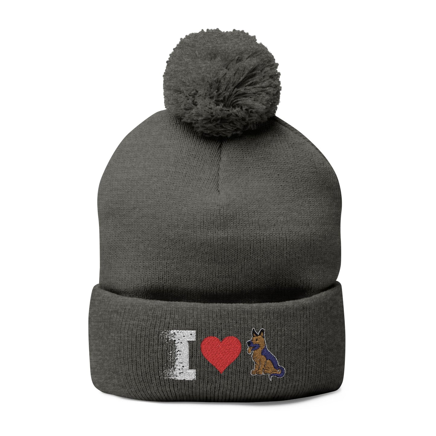 I Love My German Shepherd Embroidered Pom-Pom Knit Cap