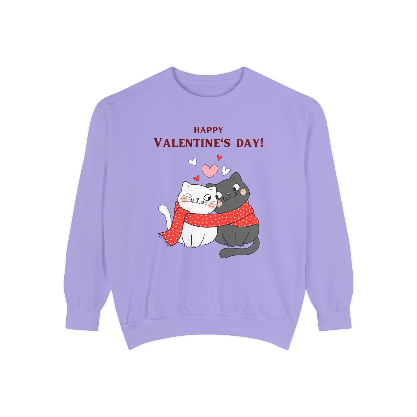 Unisex Valentine's Day Sweatshirt With Black and Grey Cat Couple and Caption Happy Valentine's Day
