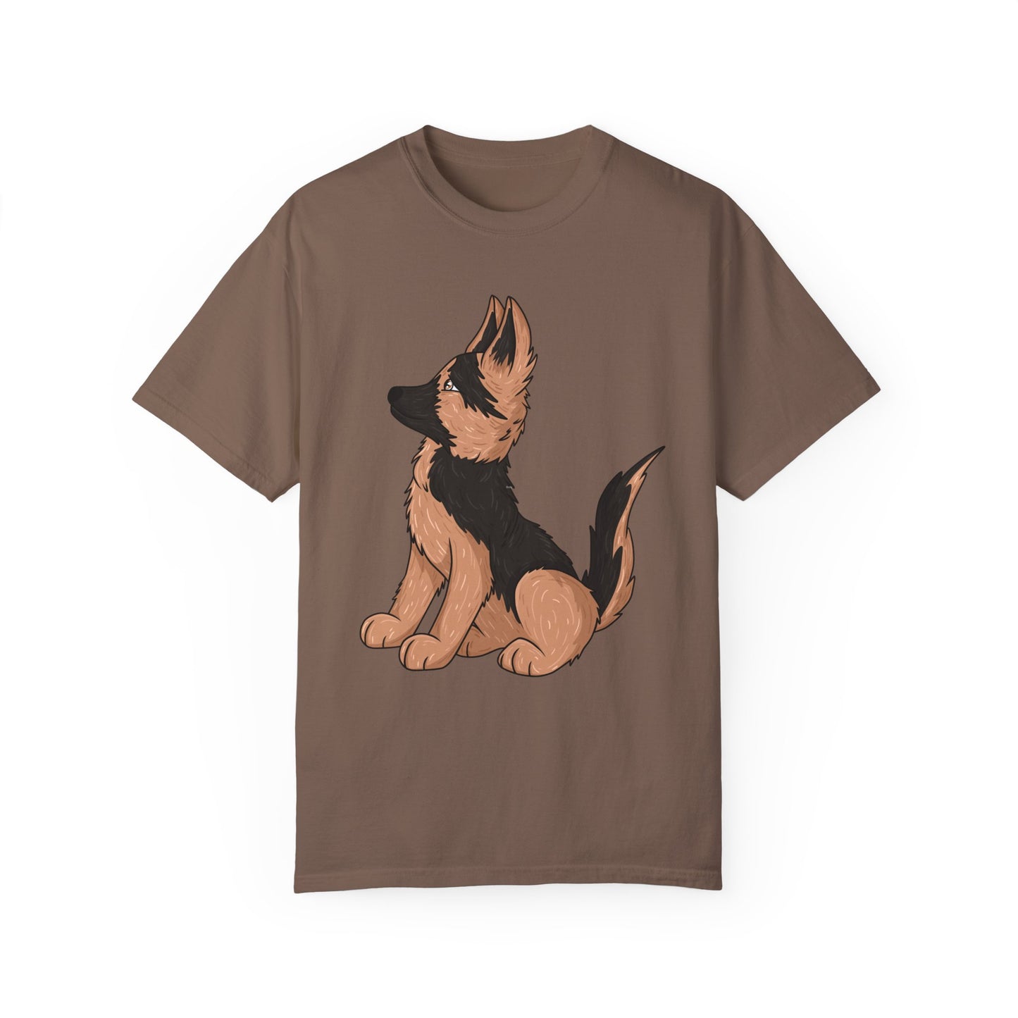 Unisex Dog Lover T-Shirt With a Graphic of Cute German Shepherd Puppy Looking Upward