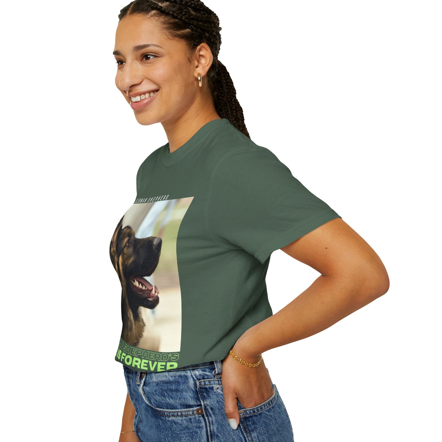 Unisex T-Shirt With Close Up Face of Working Line German Shepherd Mouth Opened and Quote A GSDs Love is Forever