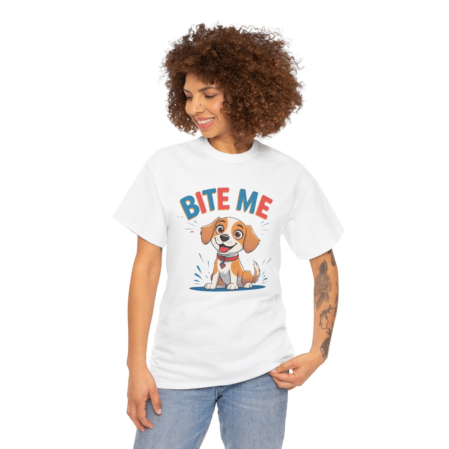 Playful Dog Lover Tee, Bite Me Unisex Cotton T-Shirt for Dog Trainers, Funny Gift for Dog Lovers, Cute Dog Apparel