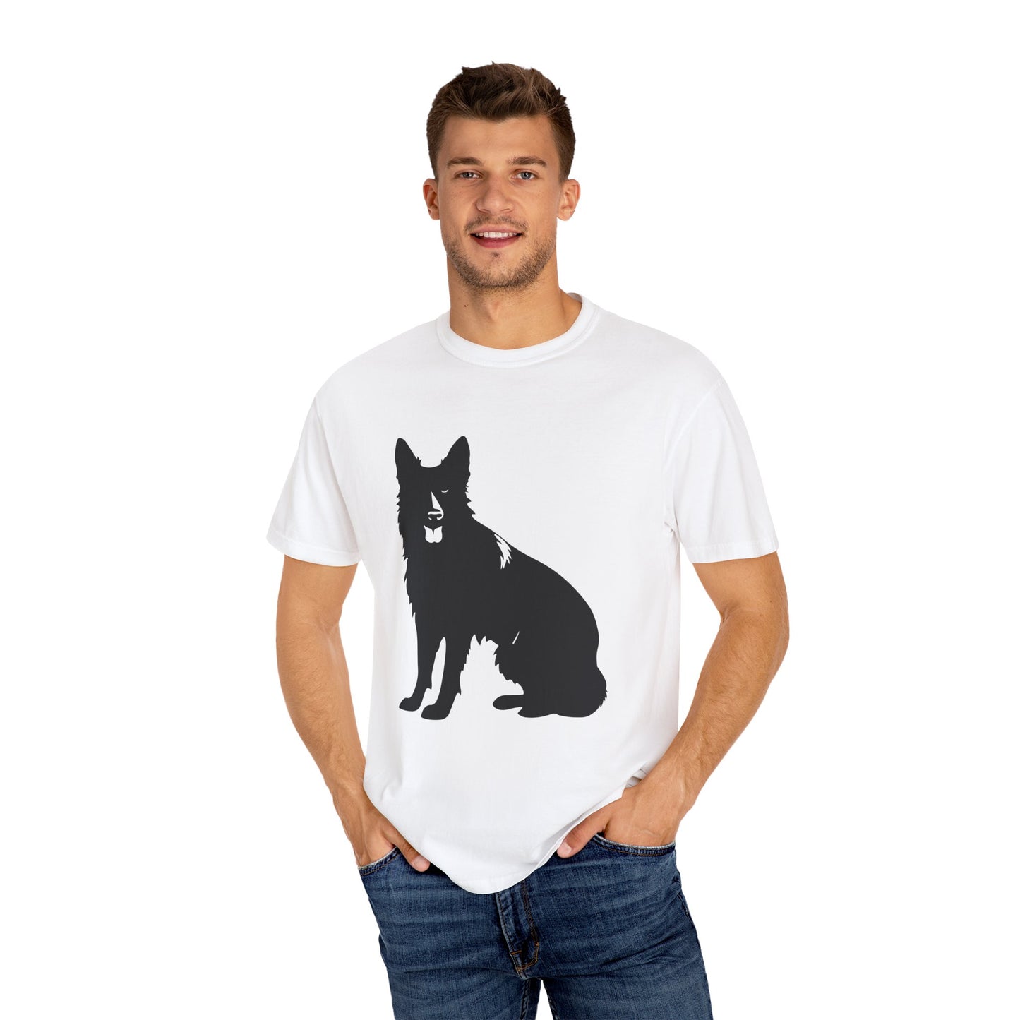 Unisex T-shirt With Graphic of Black German Shepherd Sloppy Sitting