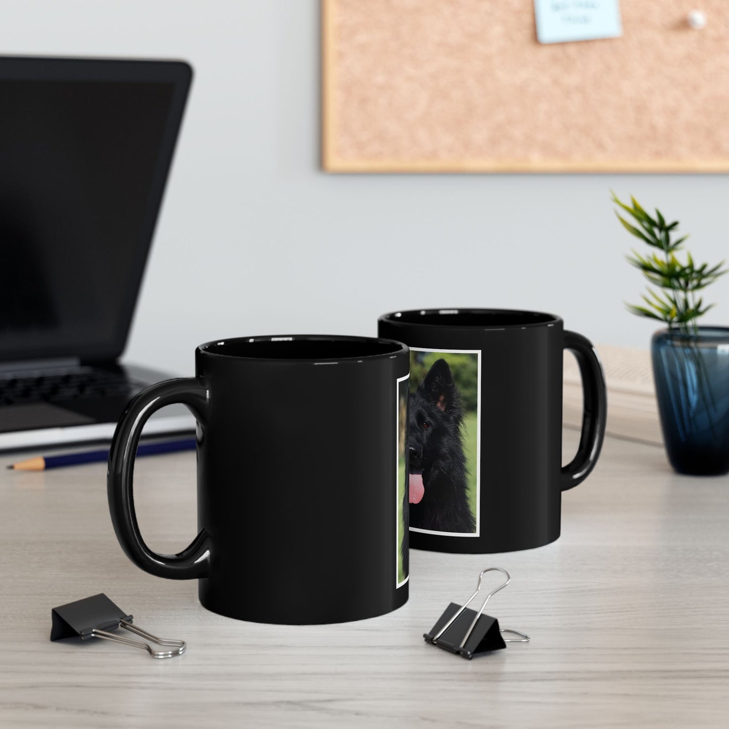 Black Dog Lover Ceramic Mug 11oz With Photo of Black German Shepherd Leaving Tongue Out