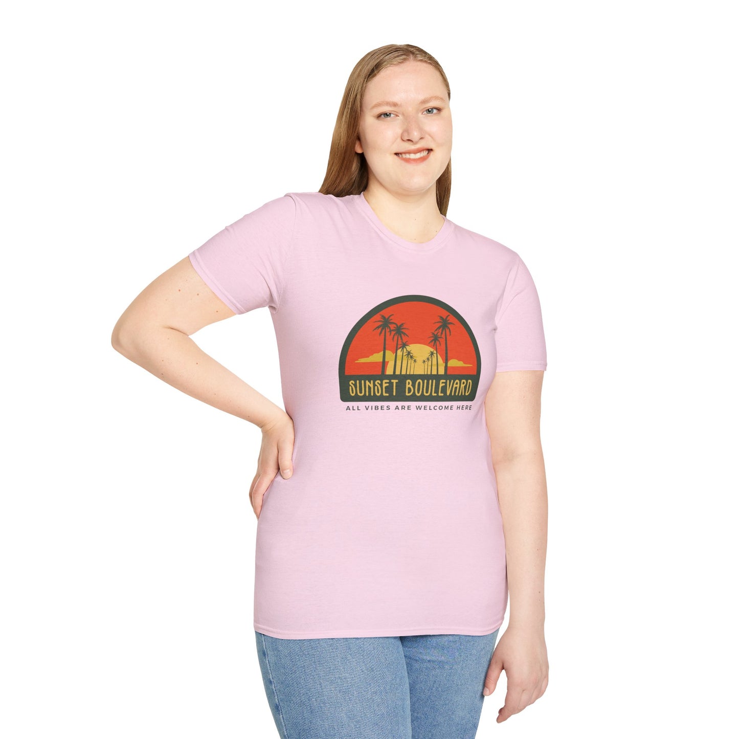 Sunset Boulevard Unisex Softstyle T-Shirt, Retro Beach Tee, Vacation Shirt, Summer Apparel, Travel Gift