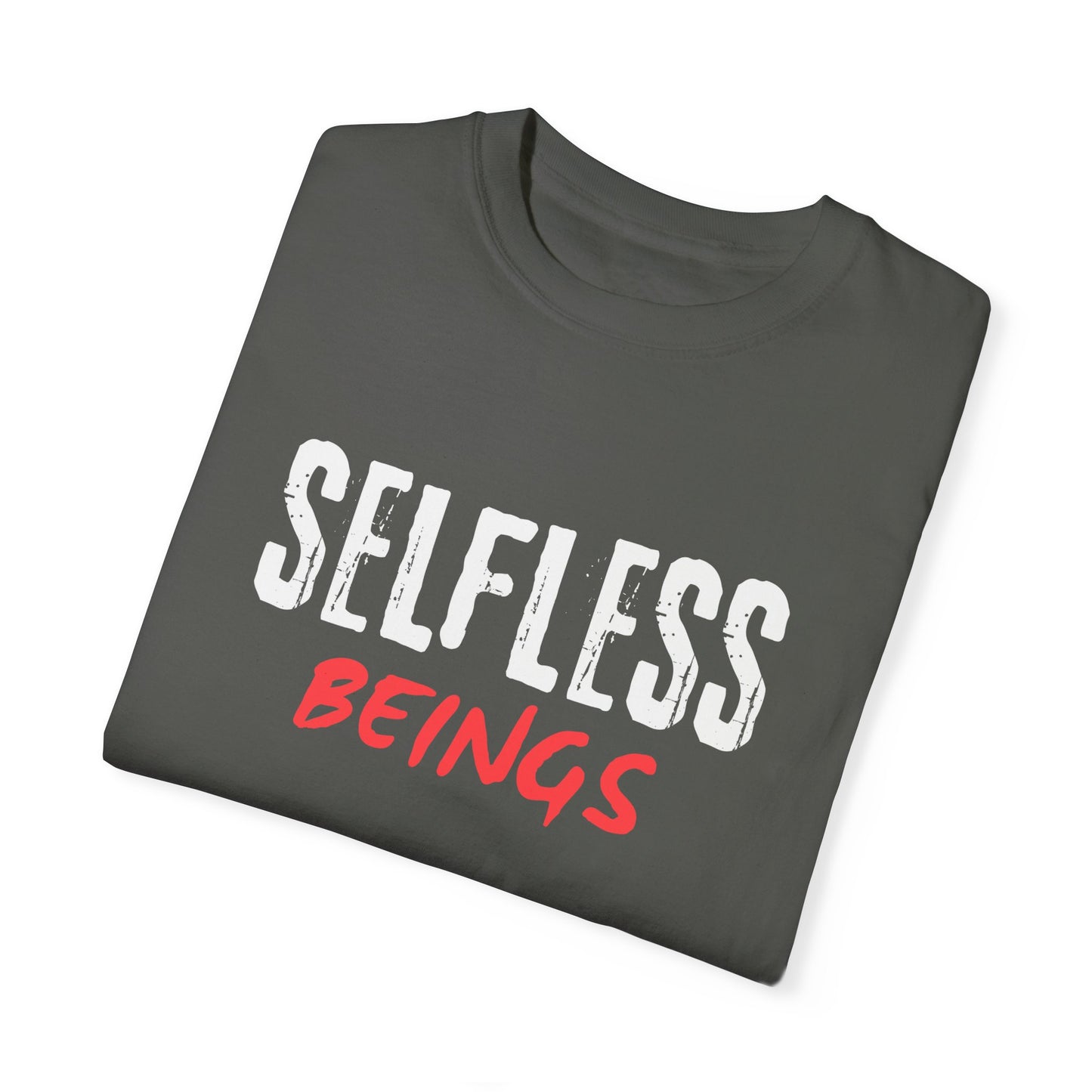 Unisex Dog Lover T-Shirt With Text "Selfless Beings" Designed Using White and Red Effect