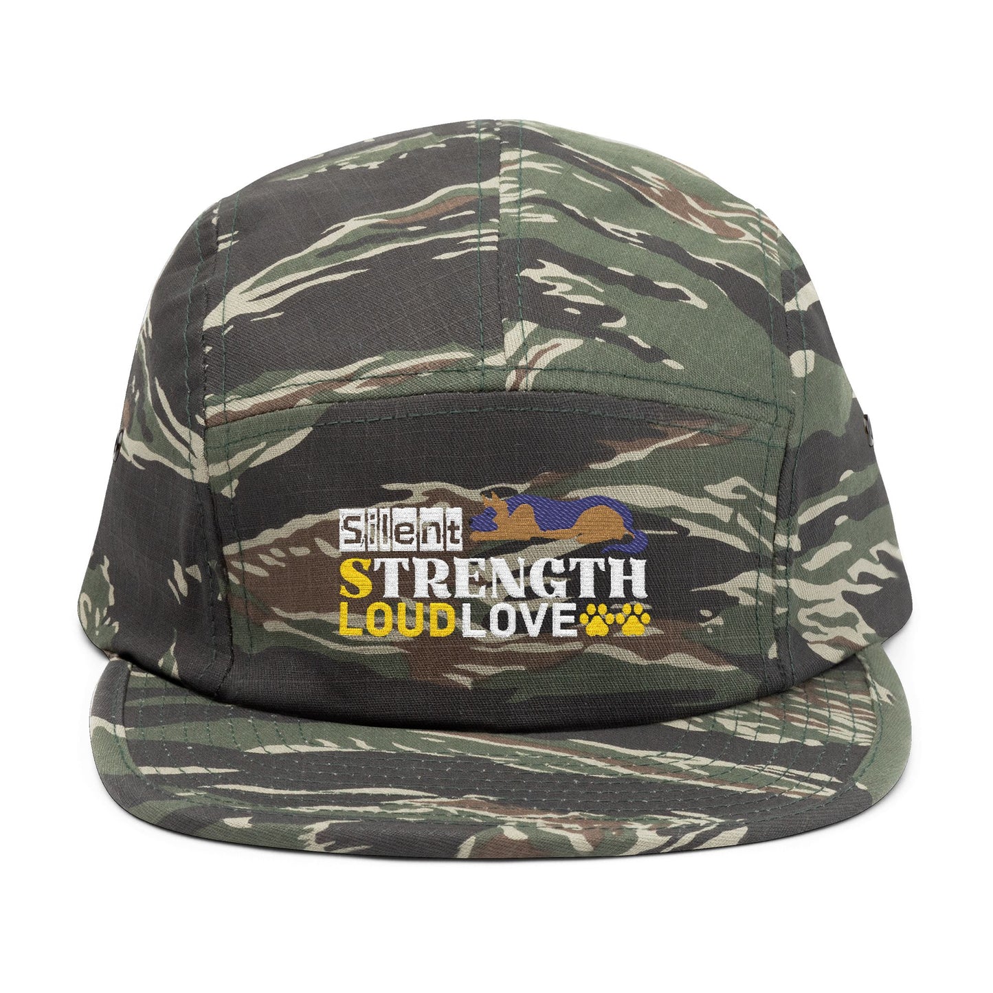 5 Panel Embroidered German Shepherd Cap - Silent Strength, Loud Love