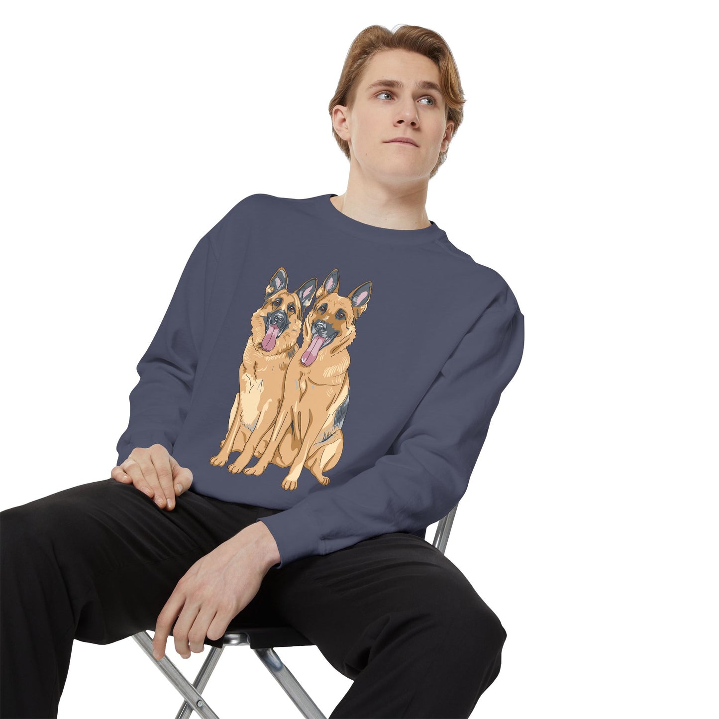 Unisex Dog Lover Sweatshirt With Graphic of Two German Shepherd Sloppily Sitting