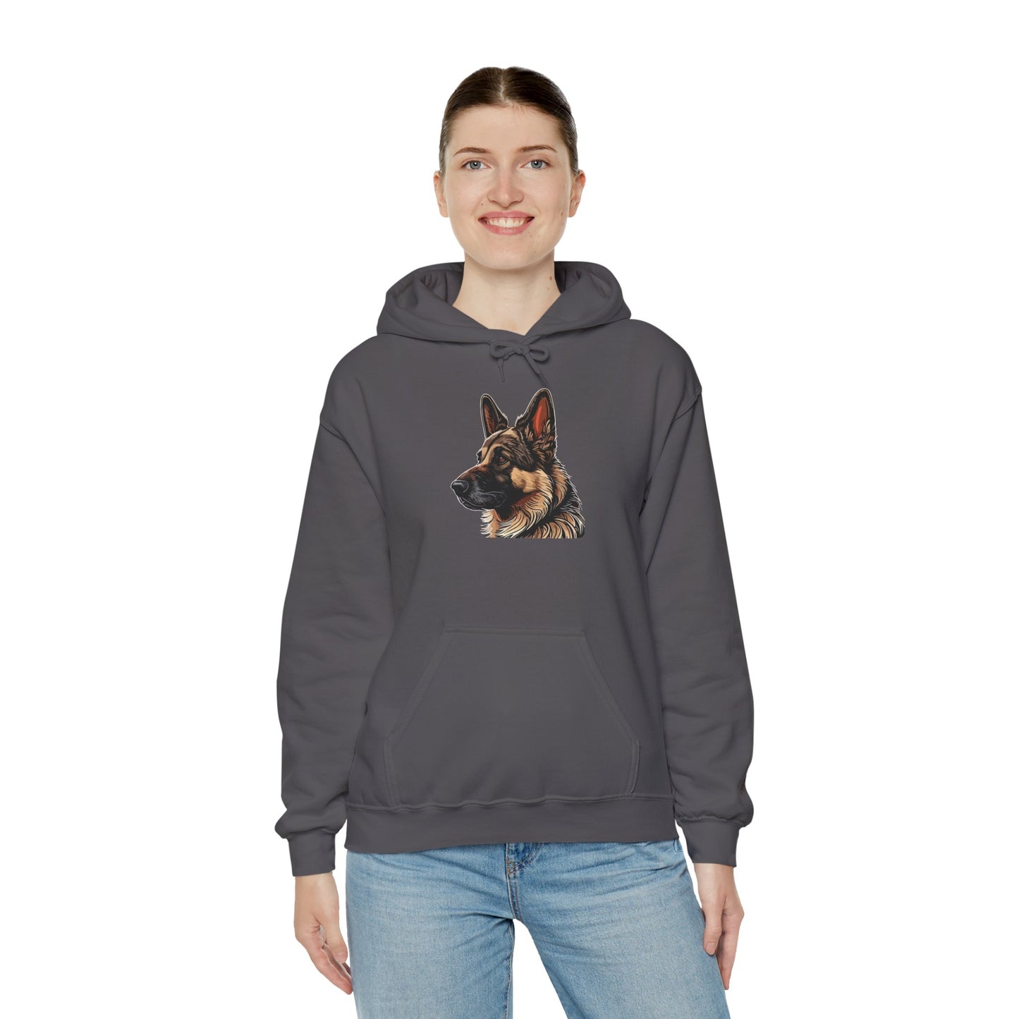 Unisex Dog Lover Hoodie With a Close Up Graphic of Black and Tan German Shepherd