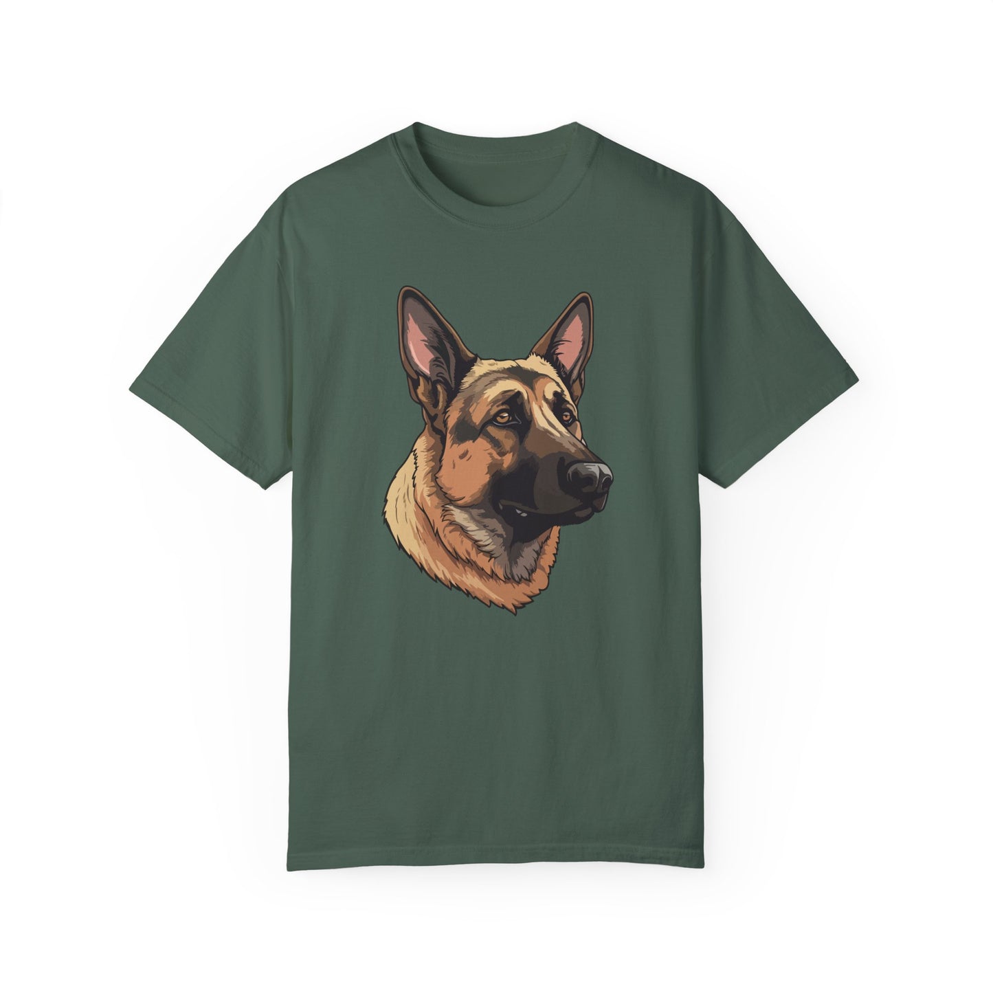Unisex Dog Lover T-Shirt With a Close Up Graphic of Serious German Shepherd