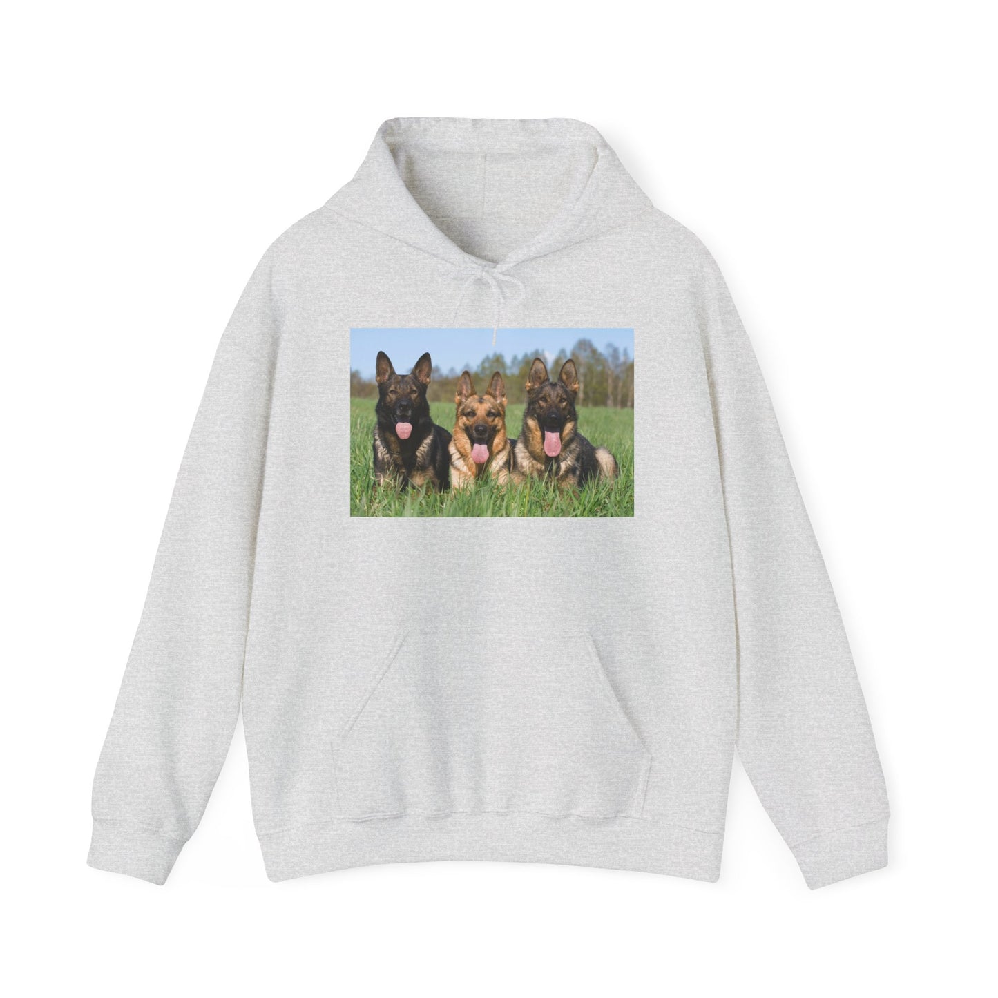 A Dog Lover Hoodie With Three Giant German Shepherds Lying on The Grass Leaving Tongues Out