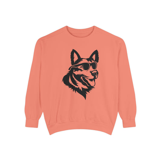 Unisex Dog Lover Sweatshirt With a Close Up Graphic of German Shepherd Wearing Black Glasses