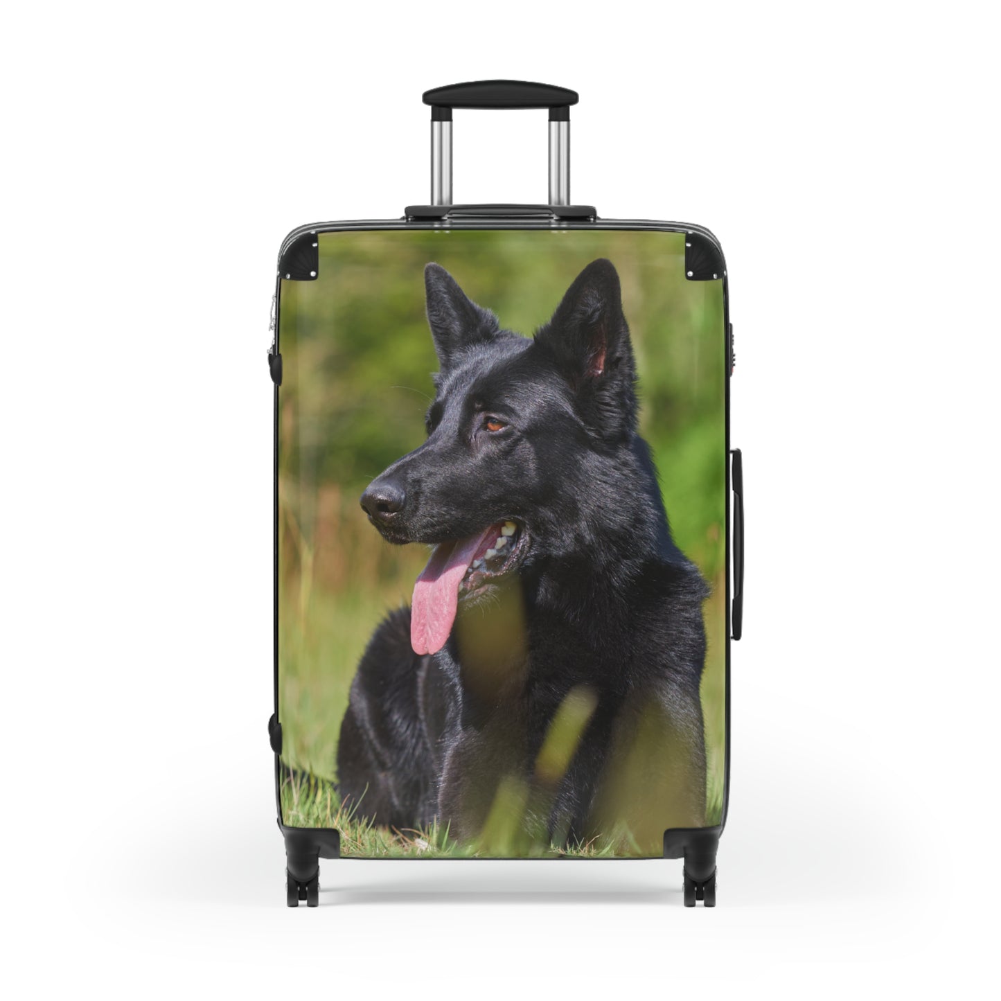 Dog Lovers Suitcase Featuring a Black German Shepherd Resting on Grass Looking Sideways