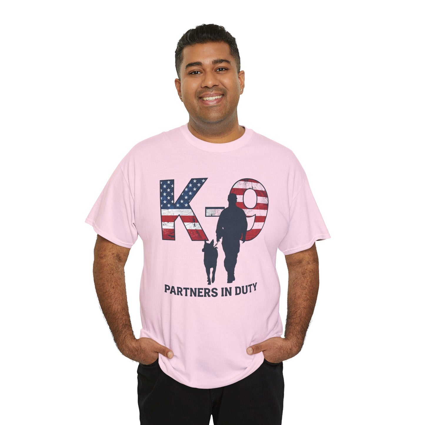 Patriotic K-9 T-Shirt - Partners in Duty Tee | Unisex Heavy Cotton Tee for Dog Lovers, Military Support, Gifts for Dog Handlers
